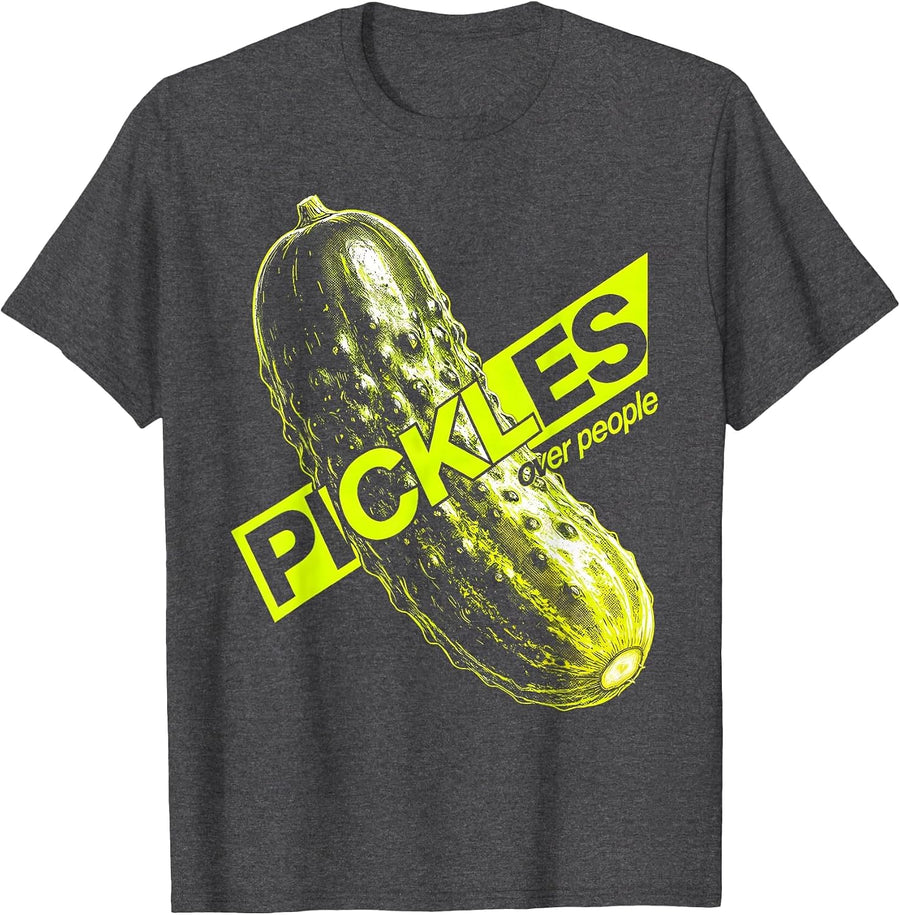 Men's Pickles Over People Funny Pickle Lover Design T-Shirt - Dark Heather Grey