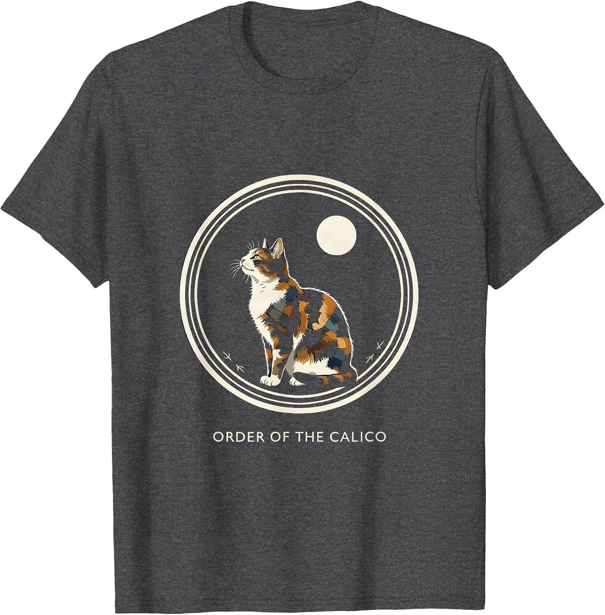 Men's Order Of The Calico Funny Calico Cat Howling At Moon Retro T-Shirt - Dark Heather Grey