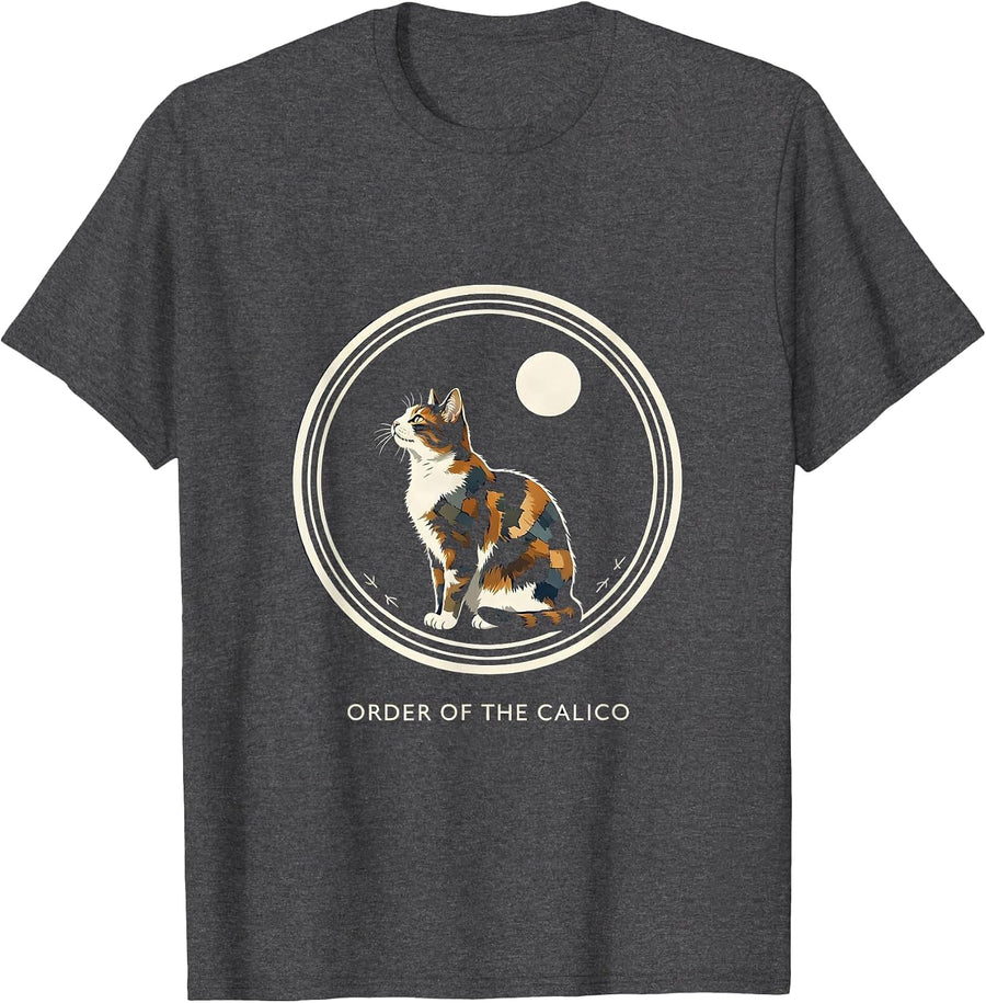 Men's Order Of The Calico Funny Calico Cat Howling At Moon Retro T-Shirt - Dark Heather Grey