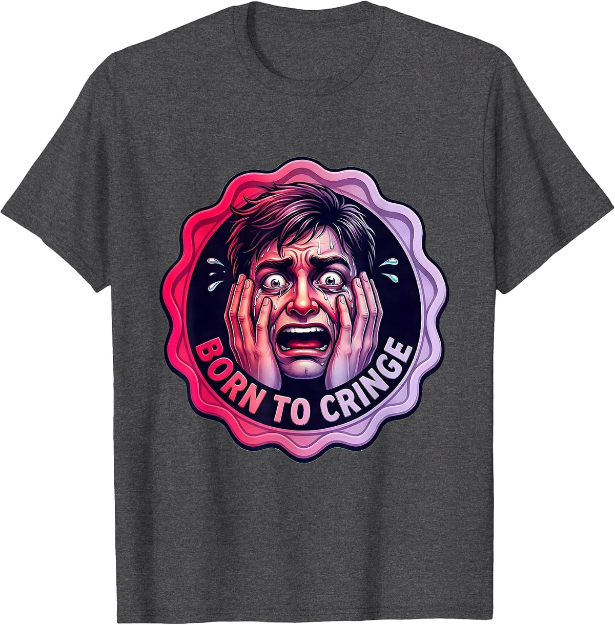 Men's Born to Cringe Embarrassing Humor Design T-Shirt - Dark Heather Grey