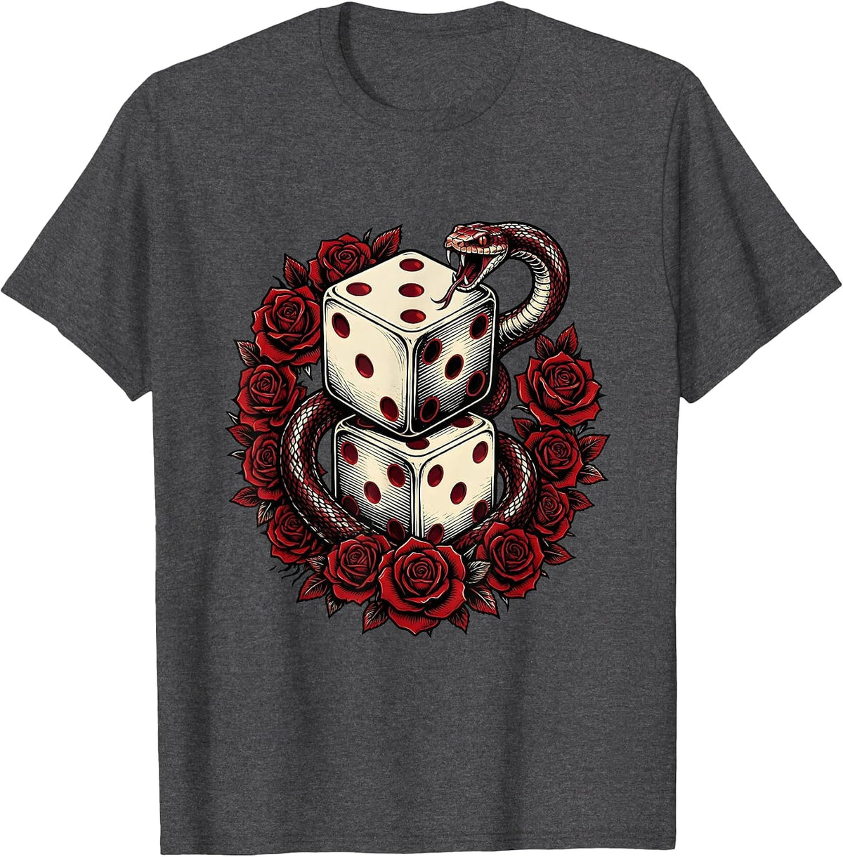 Snake Eyes Craps Table Gambling Graphic Tee T-Shirt - Dark Heather Grey