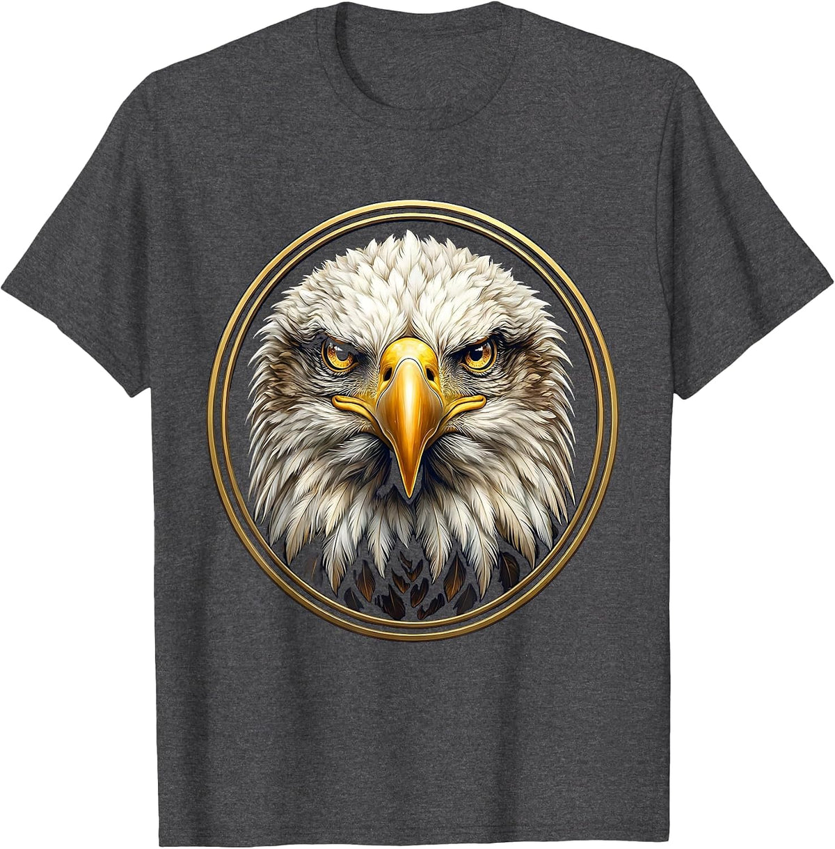 Men's Bald Eagle Head Portrait Sharp Eyes Illustration T-Shirt - Dark Heather Grey