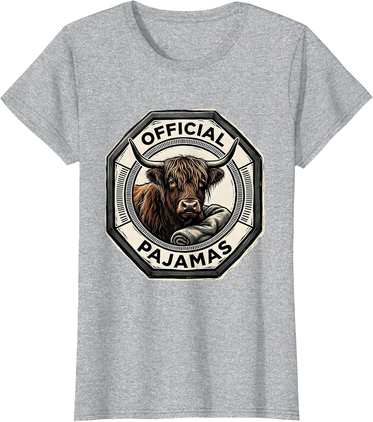 Official Pajamas Funny Highland Cow Sleepwear Gift T-Shirt - Heather Grey