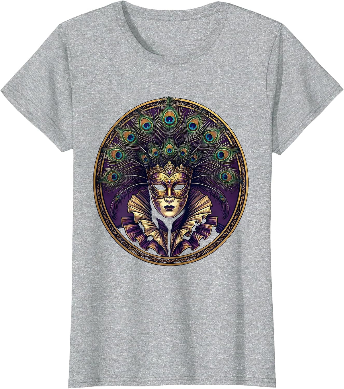 Mardi Gras Masked Parade Figure Costume Design T-Shirt - Heather Grey