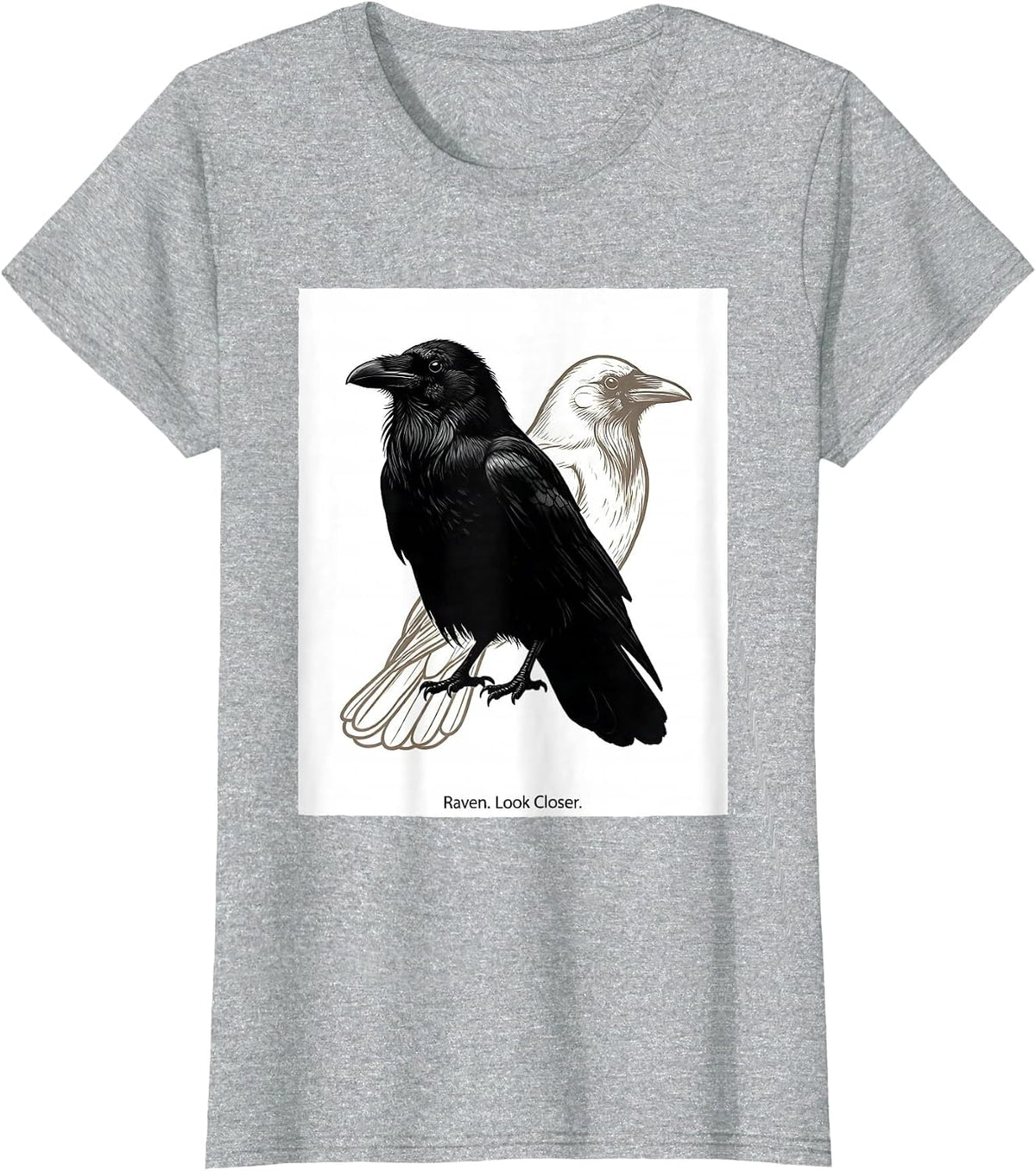 Raven Look Closer Minimalist Crow Bird Humor T-Shirt - Heather Grey