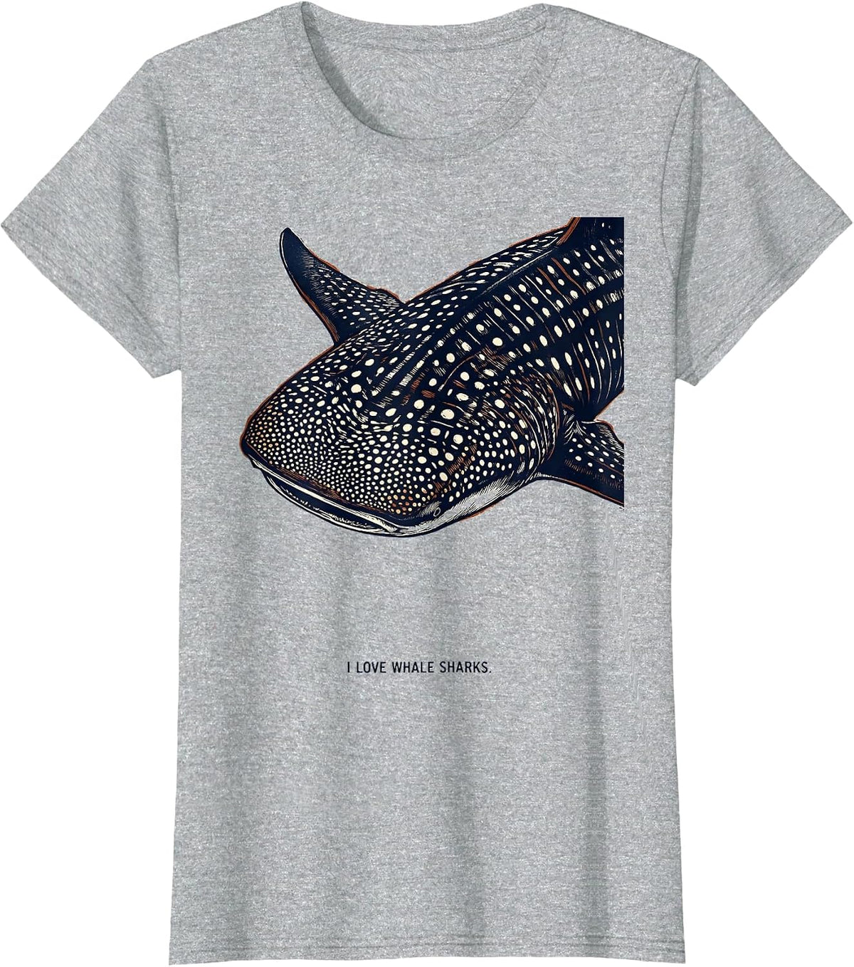 I Love Whale Sharks Linocut Ocean Wildlife Animal Lover T-Shirt - Heather Grey