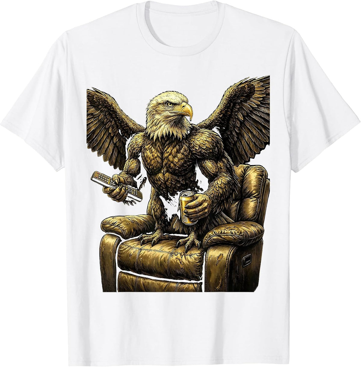 Men's Bald Eagle Perched on Weathered Shield T-Shirt - White