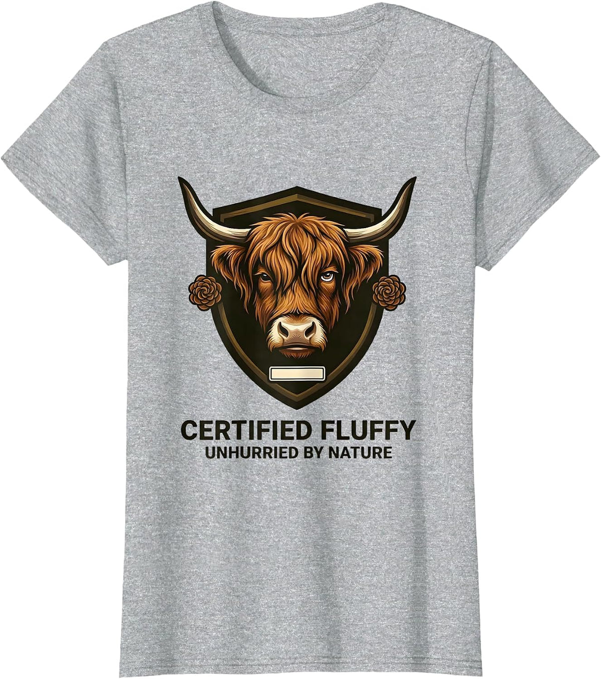 Certified Fluffy, Unhurried By Nature Cute Highland Cow T-Shirt - Heather Grey