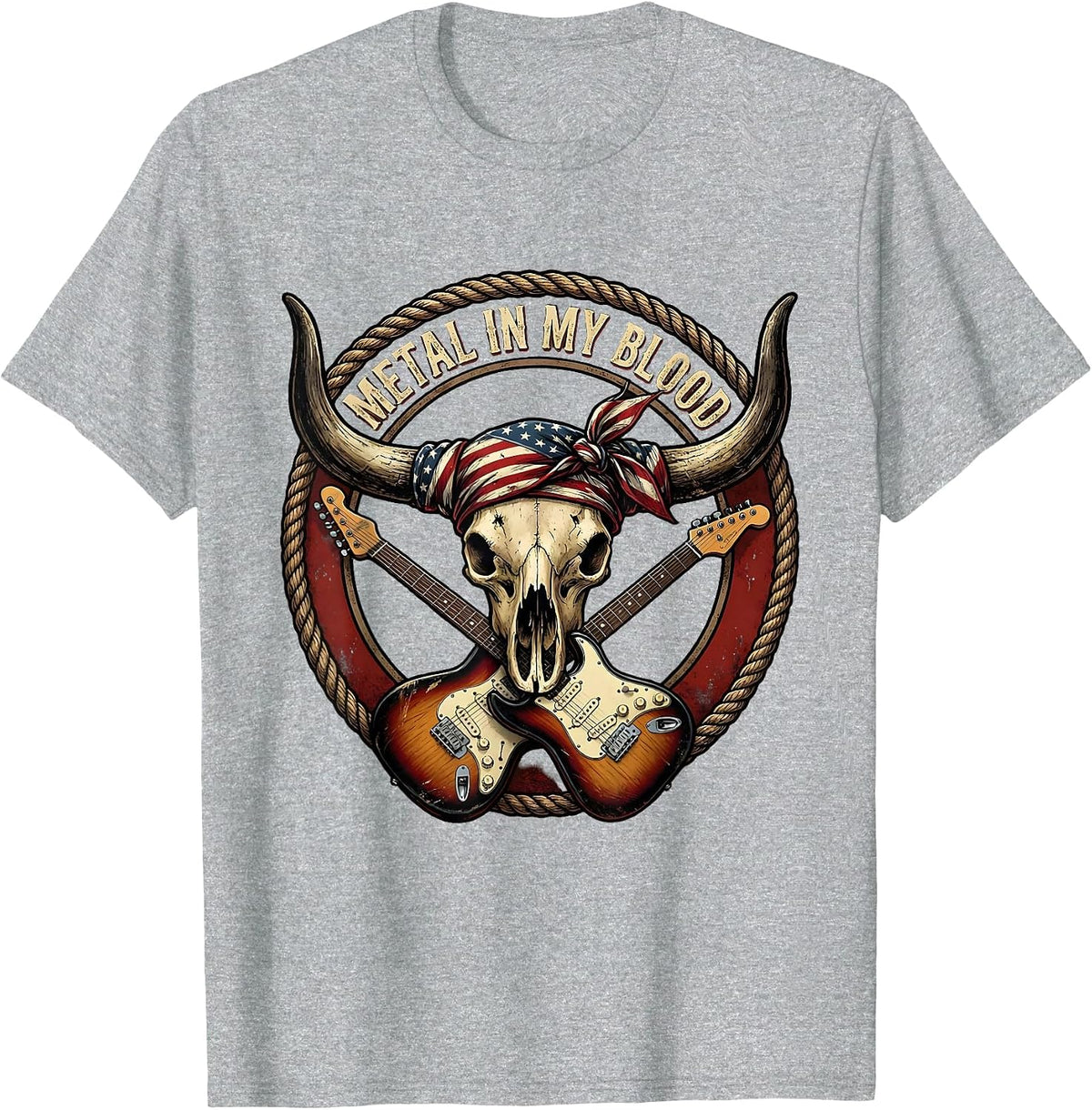 Men's Metal In My Blood Rock Music Graphic Design T-Shirt - Heather Grey