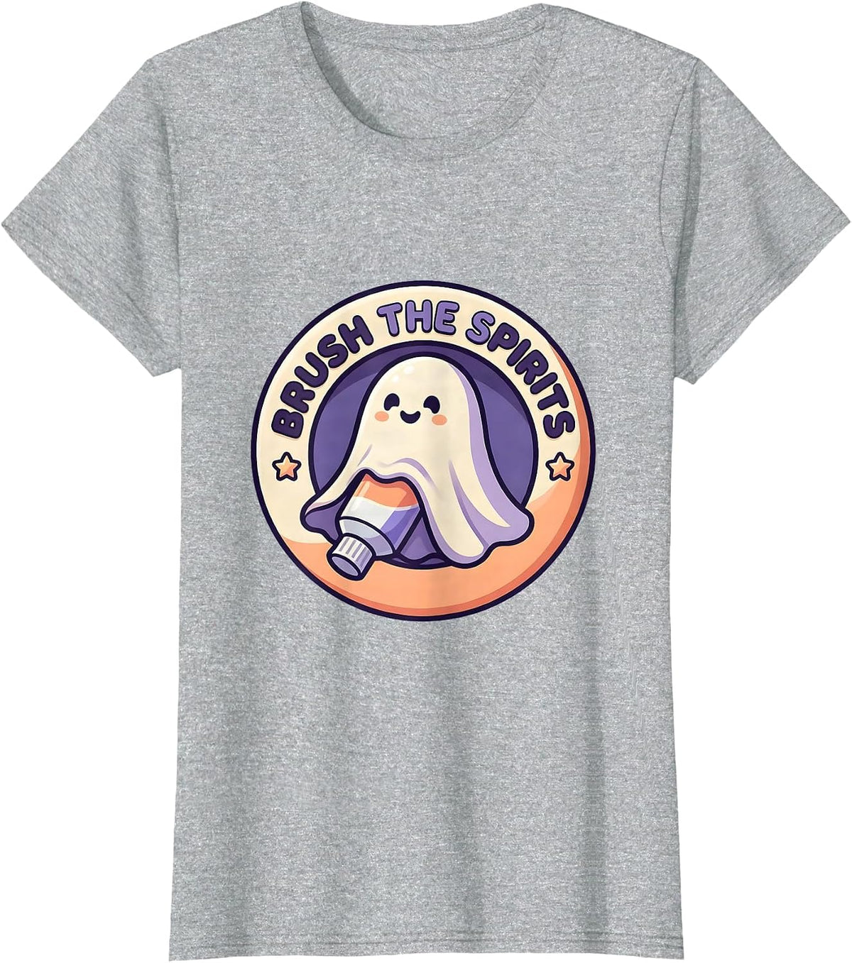 Women's Brush the Spirits Cute Kawaii Halloween Dentist Dental Pun T-Shirt - Heather Grey