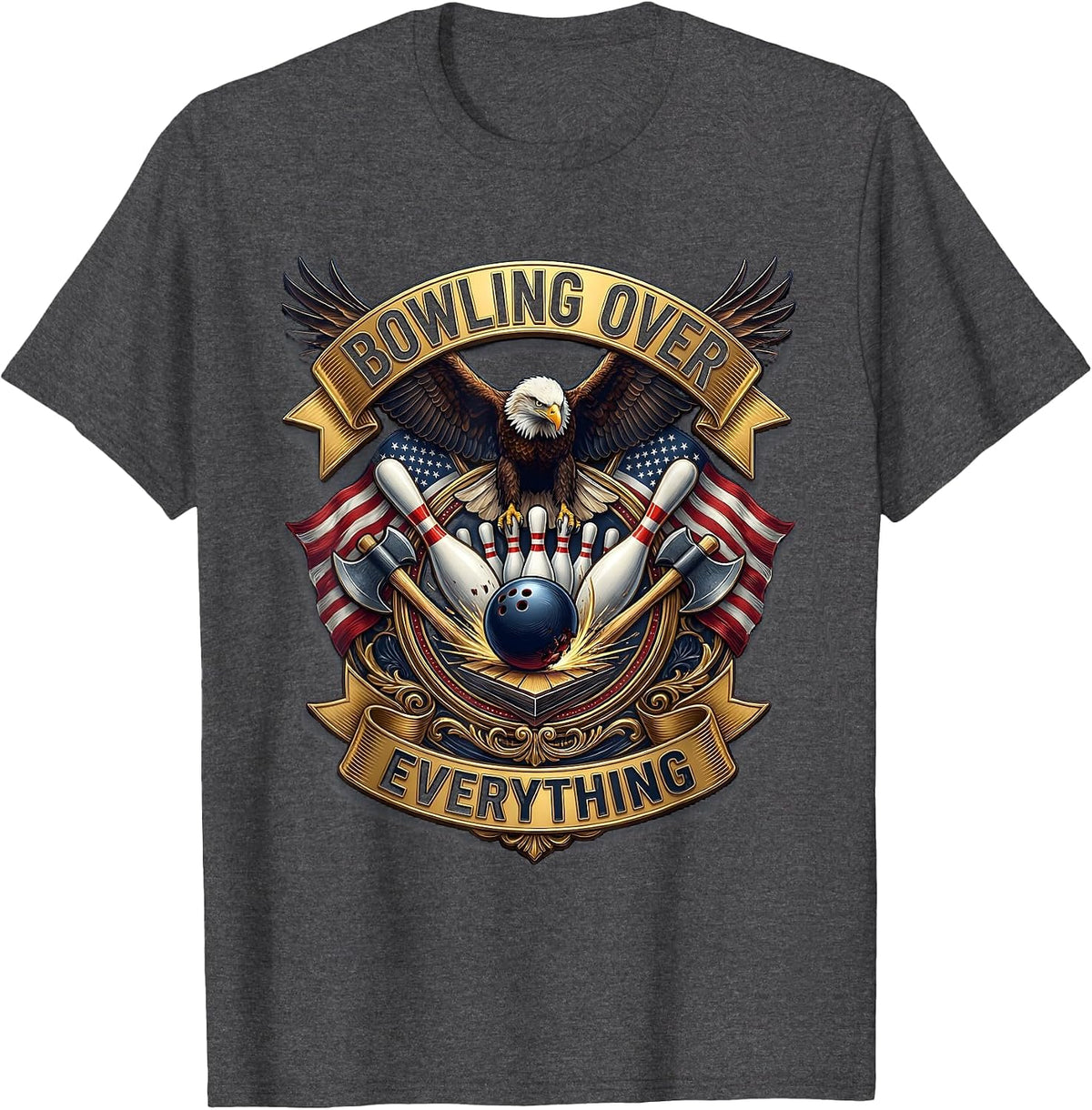 Bowling Over Everything Men's Bowling Design T-Shirt - Dark Heather Grey