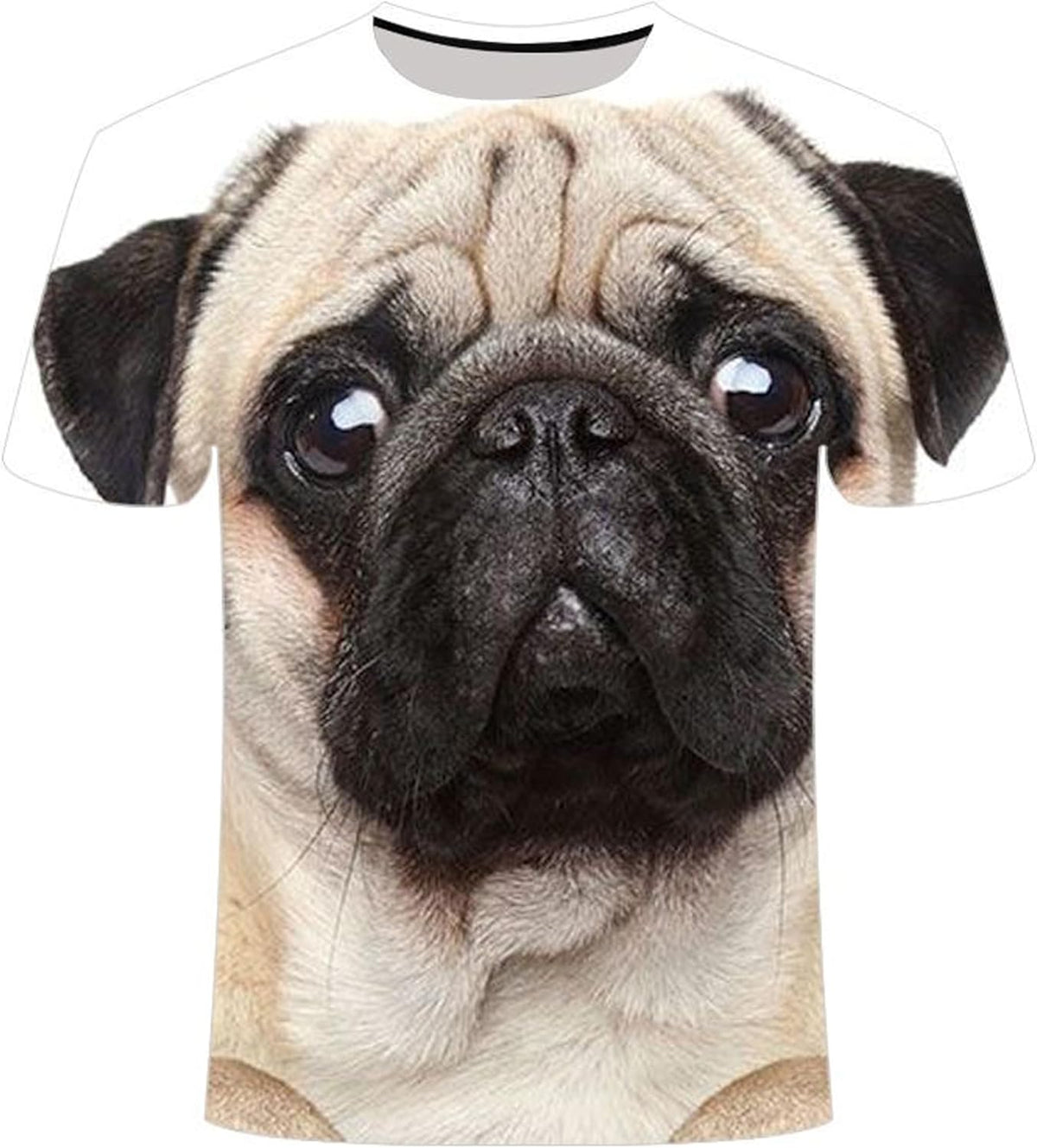 Unisex 3D All Over Print T-Shirt-Realistic Dog Face Graphic Tee,Funny Dog Lover Novelty Casual Short Sleeve Shirt Gift - Pug