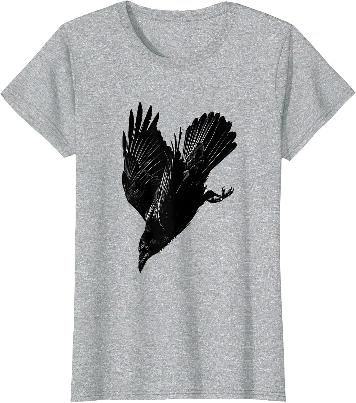 Diving Crow Illustration Nature Wildlife Art T-Shirt - Heather Grey