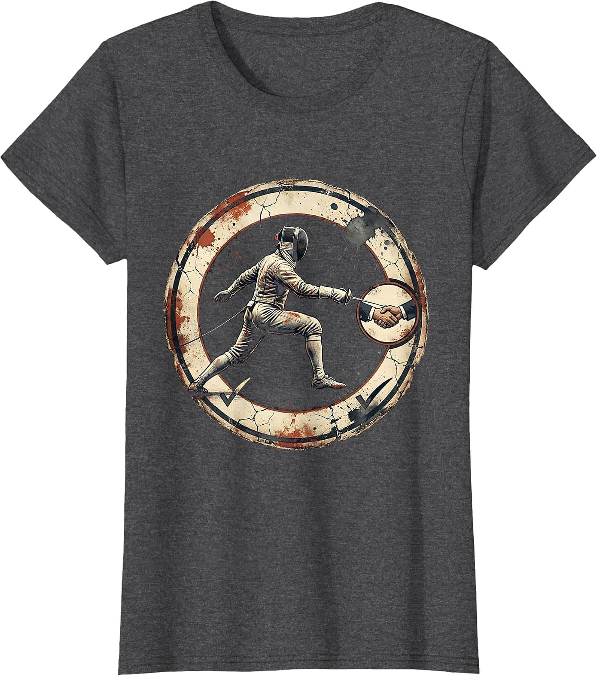 Women's Distressed Fencing Fencer Sport Fan Humor T-Shirt - Dark Heather Grey