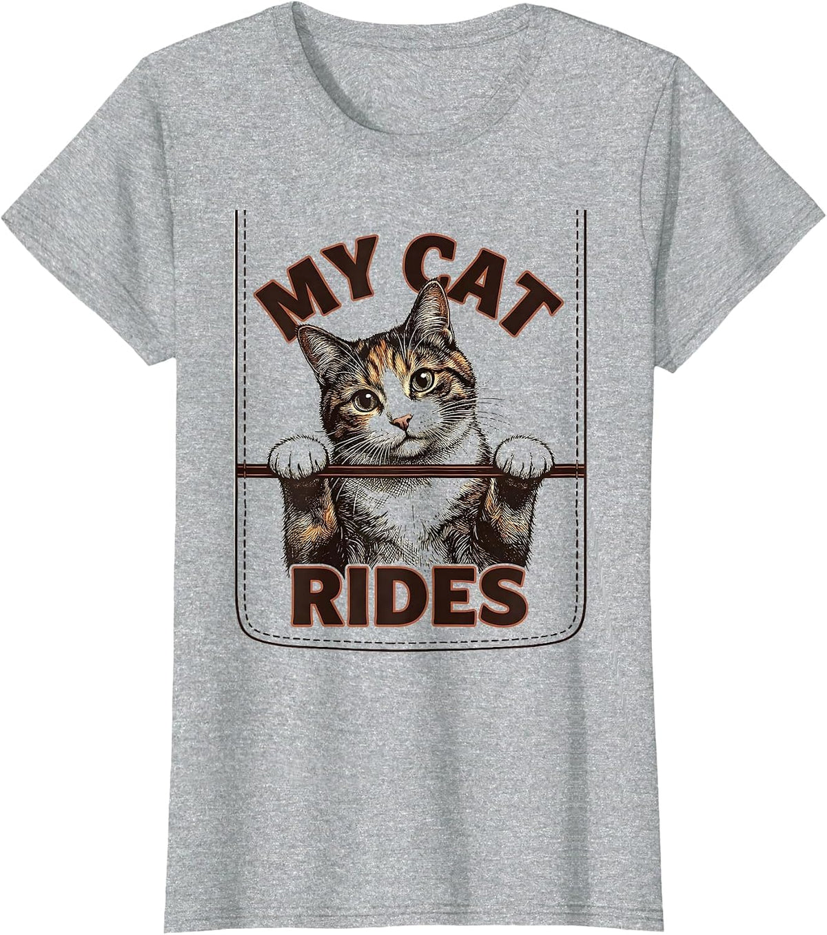 Women's My Cat Rides Funny Cat Lover Pet Portrait Casual Wear T-Shirt - Heather Grey