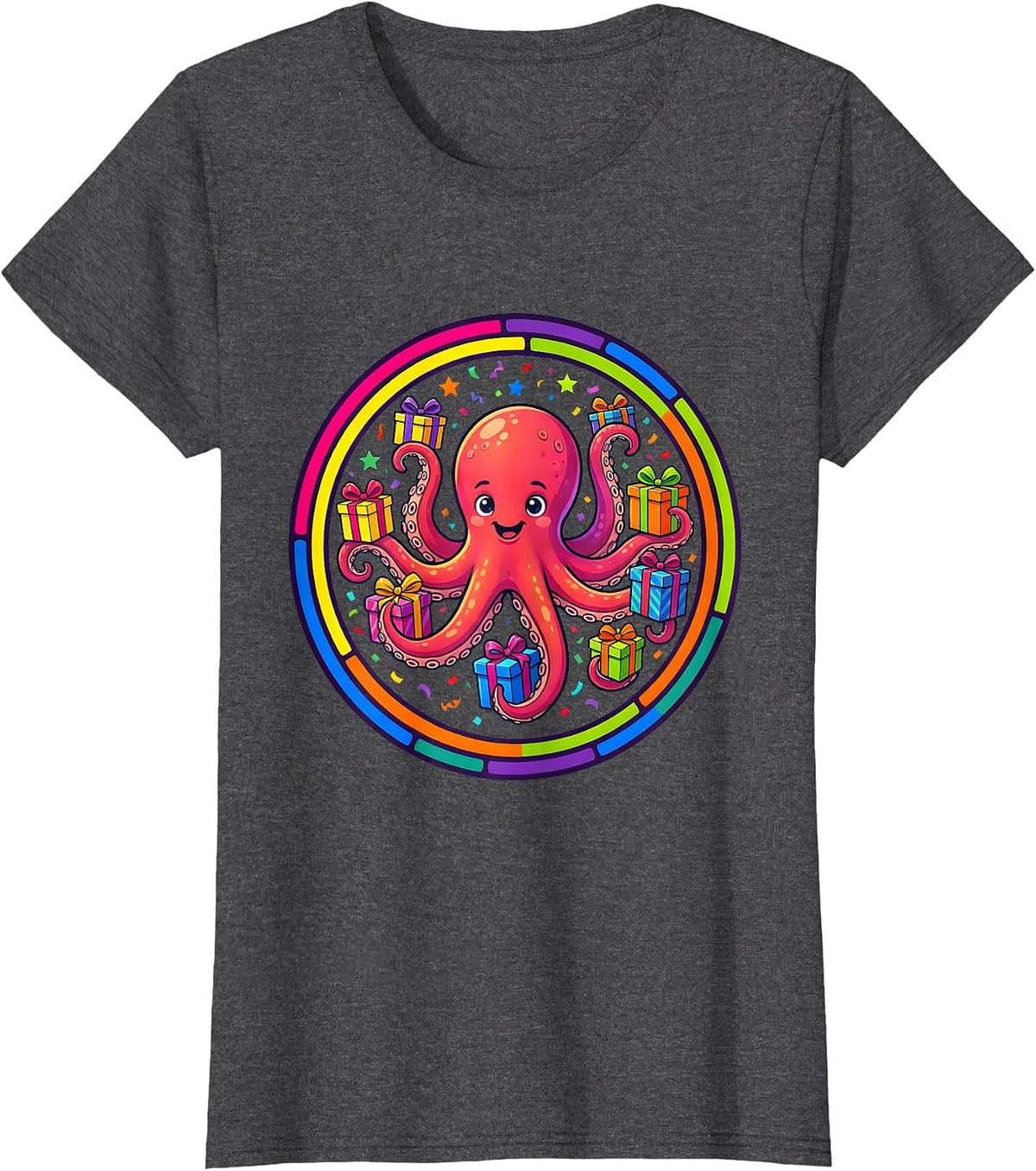 Women's Octopus Birthday Gift Holder Funny Celebration T-Shirt - Dark Heather Grey