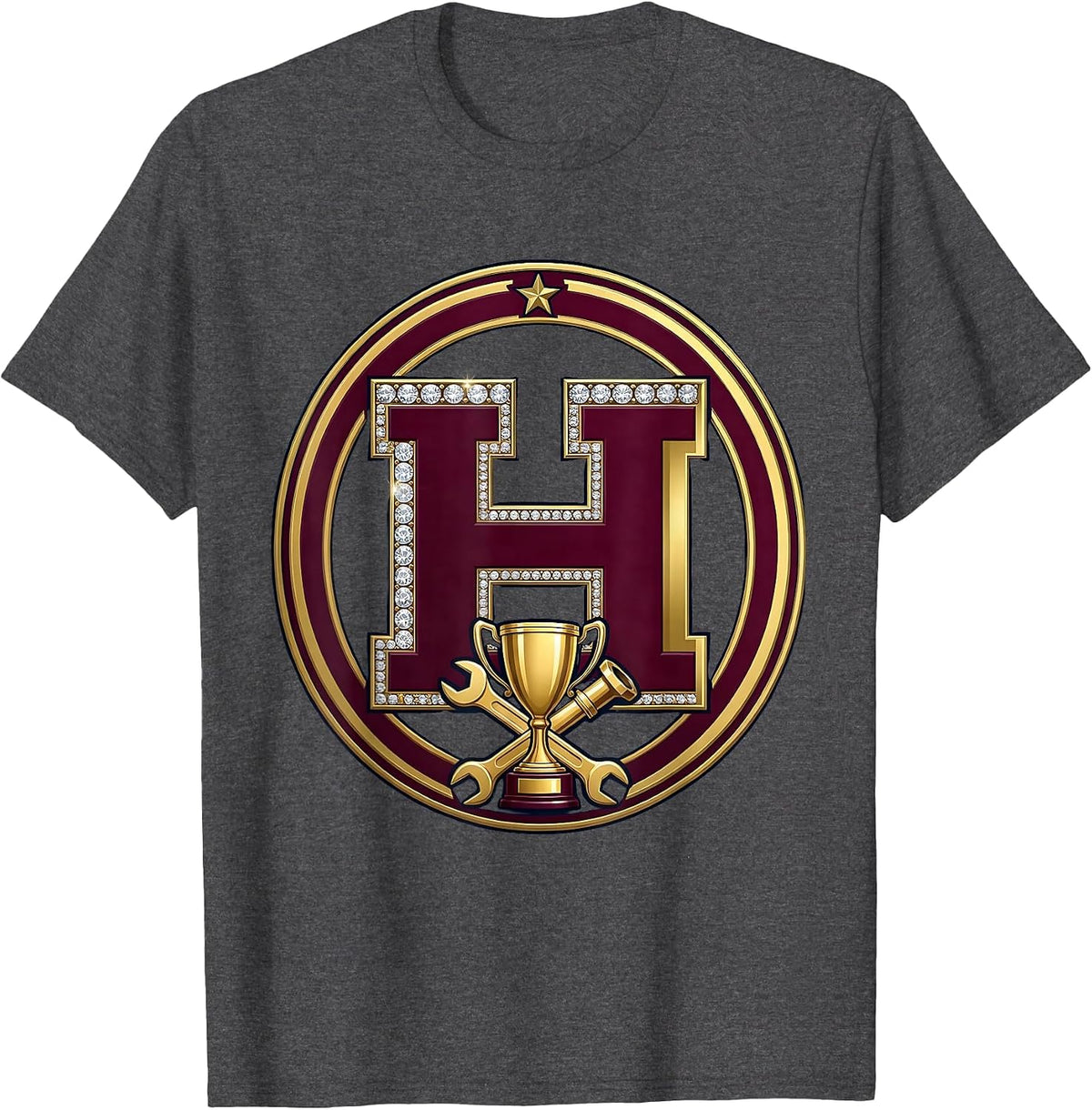 Trophy Husband Plumber Golden Toolbox Graphic Tee T-Shirt - Dark Heather Grey