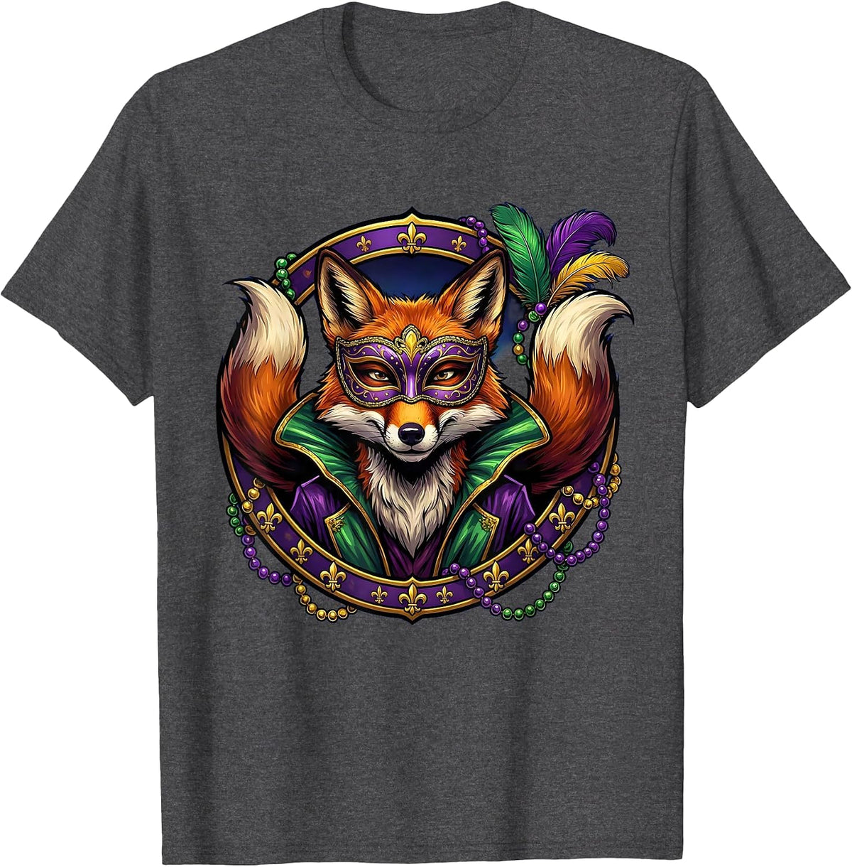Mardi Gras Masquerade Fox Carnival Design T-Shirt - Dark Heather Grey