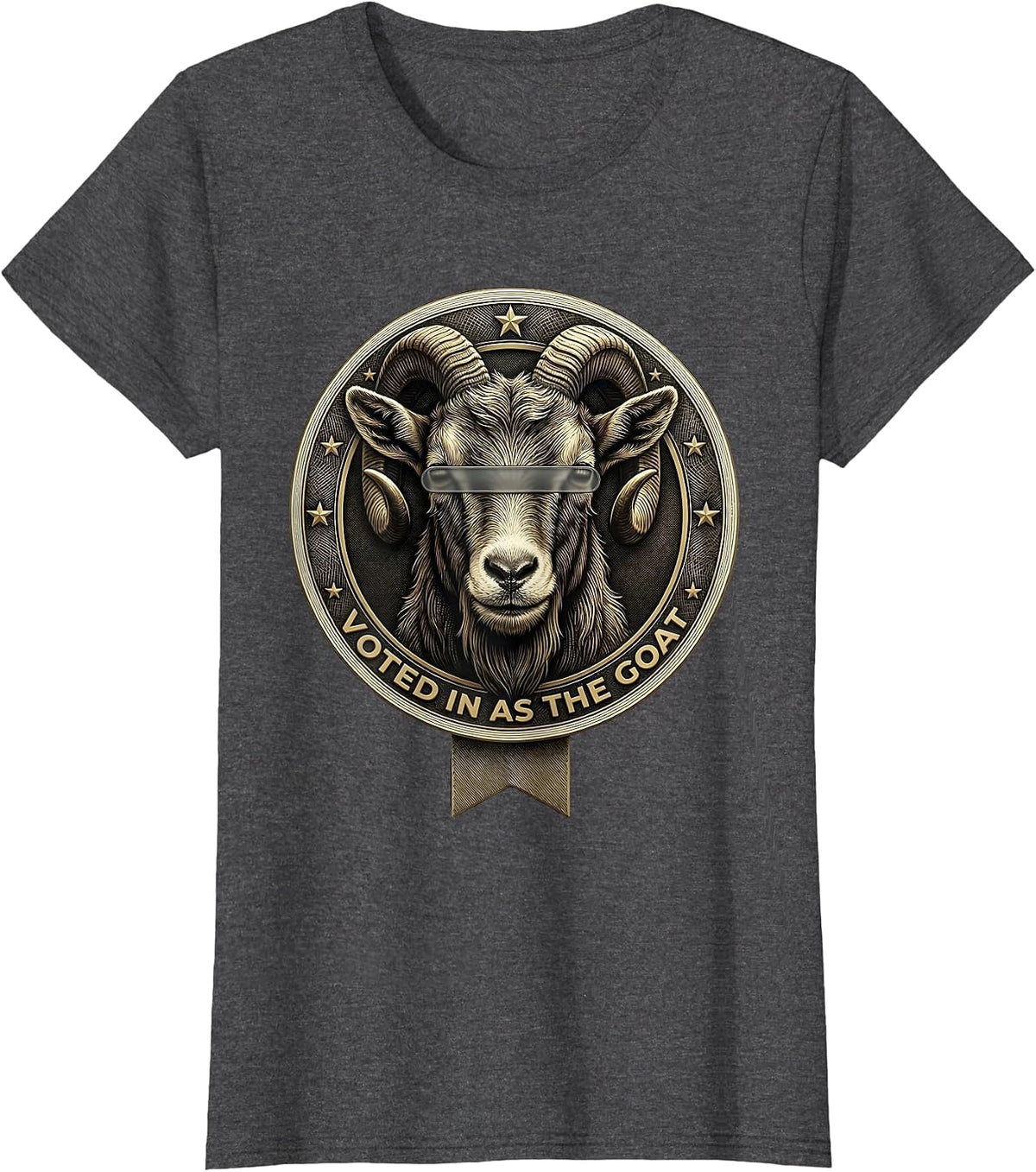 Women's Voted In As The Goat Cool Goat With Sunglasses Funny Animal T-Shirt - Dark Heather Grey