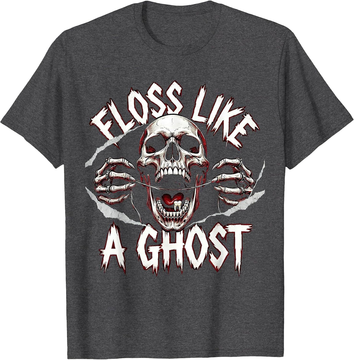 Boo Crew Dentist Floss Like A Ghost Halloween T-Shirt - Dark Heather Grey