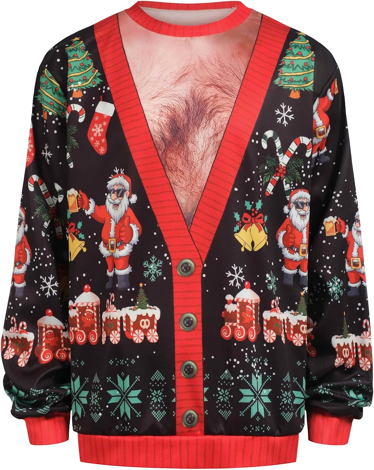 Ugly Christmas Sweater Men, Santa Button Knit Sweatshirt, 2XL - As Pictured