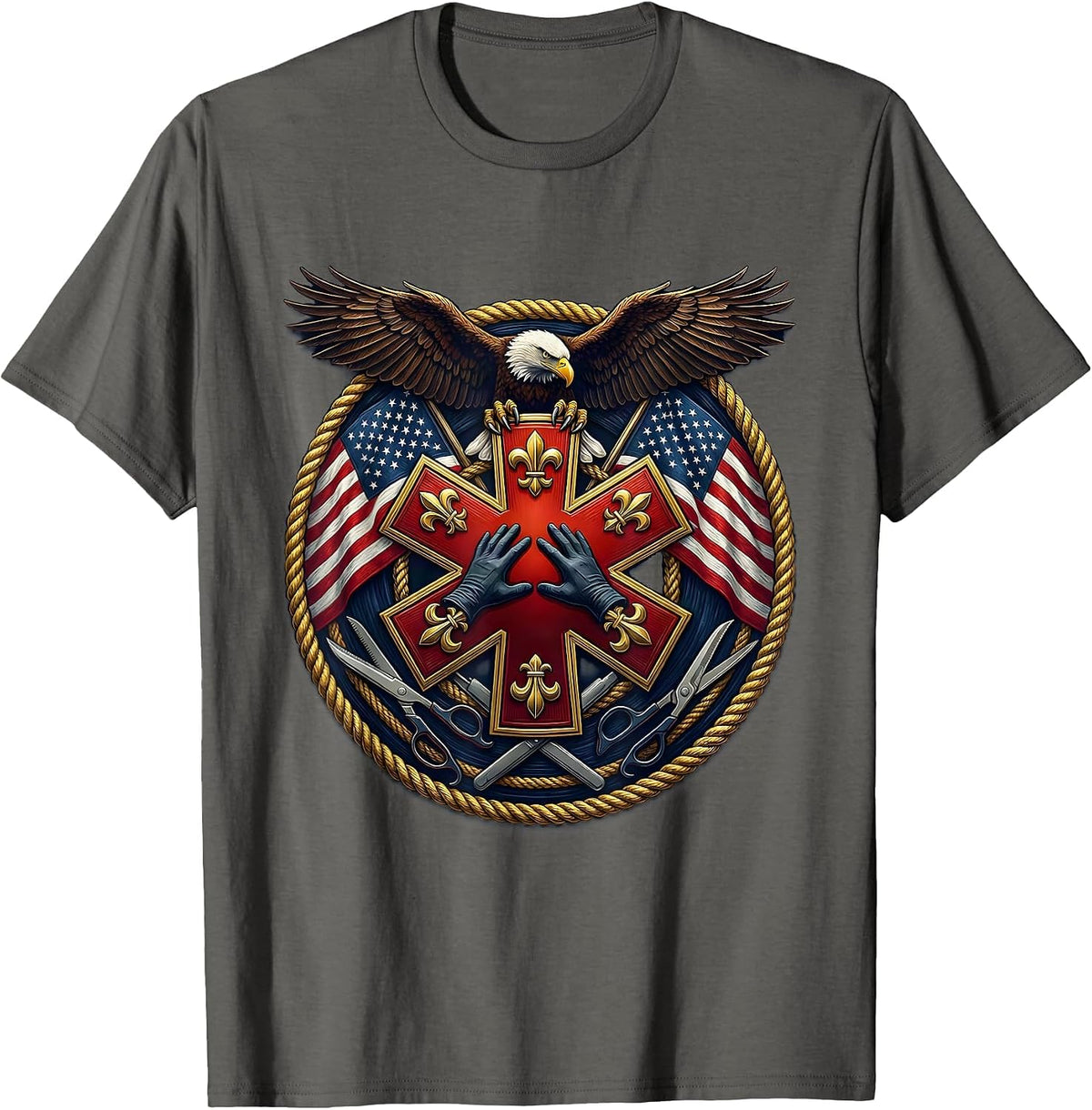 Men's EMT CPR Life-Saving Hands Graphic Design T-Shirt - Asphalt Grey