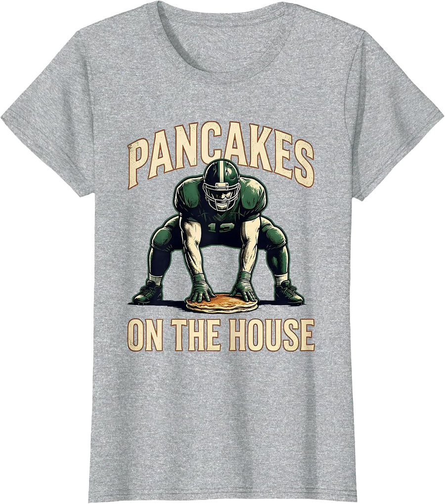 Pancakes On The House Vintage Football Lineman Game-Day T-Shirt, Women, Heather Grey, XX-Large - As Pictured