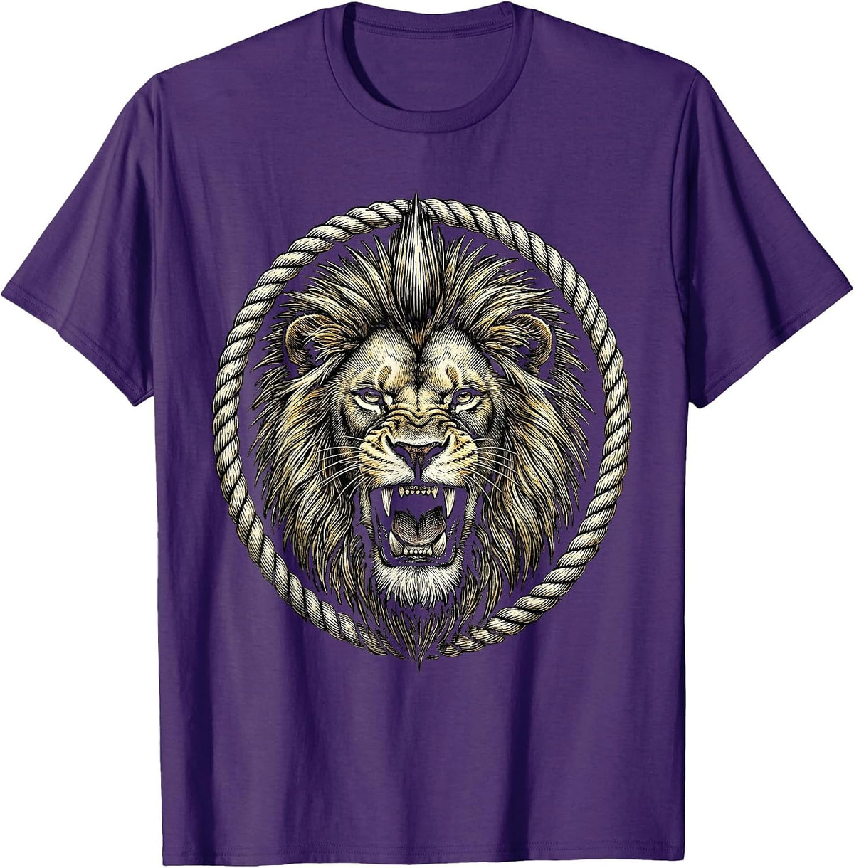 Vintage Rock Lion Mohawk Roaring Wild Music Design T-Shirt - Purple