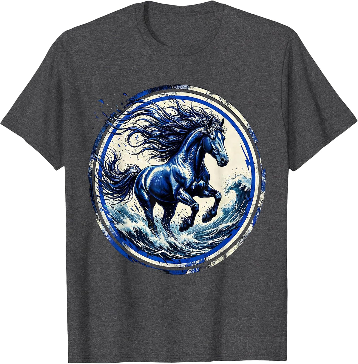 Wild Horse Ocean Waves Freedom Long Sleeve T-Shirt - Dark Heather Grey