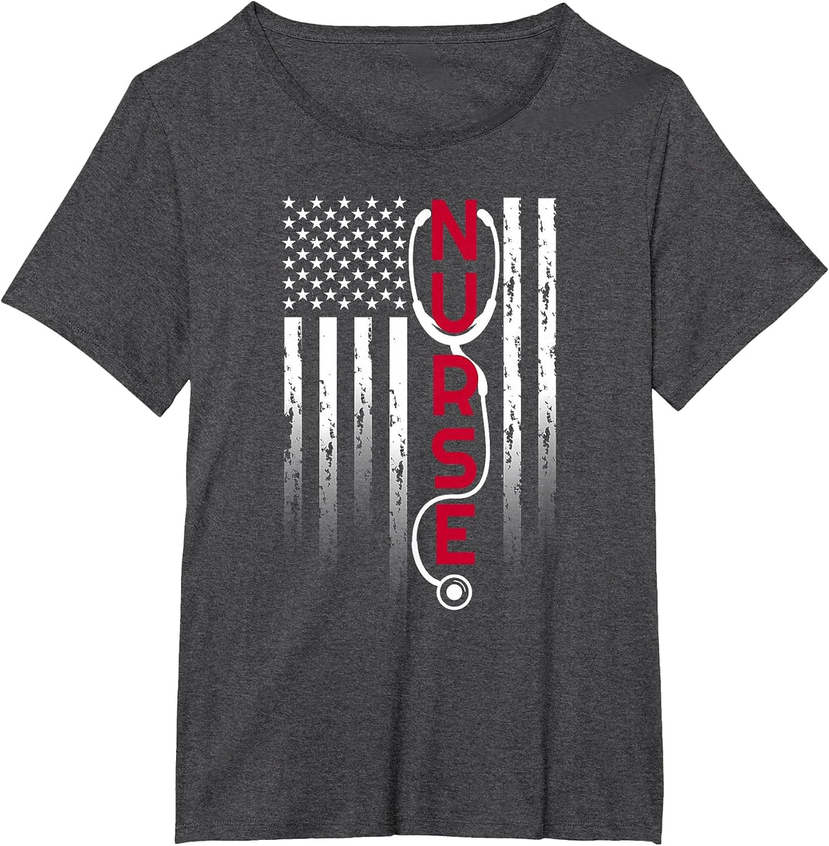 Patriotic Nurse with Flag Stethoscope for RN, LPN T-Shirt - Dark Heather Grey
