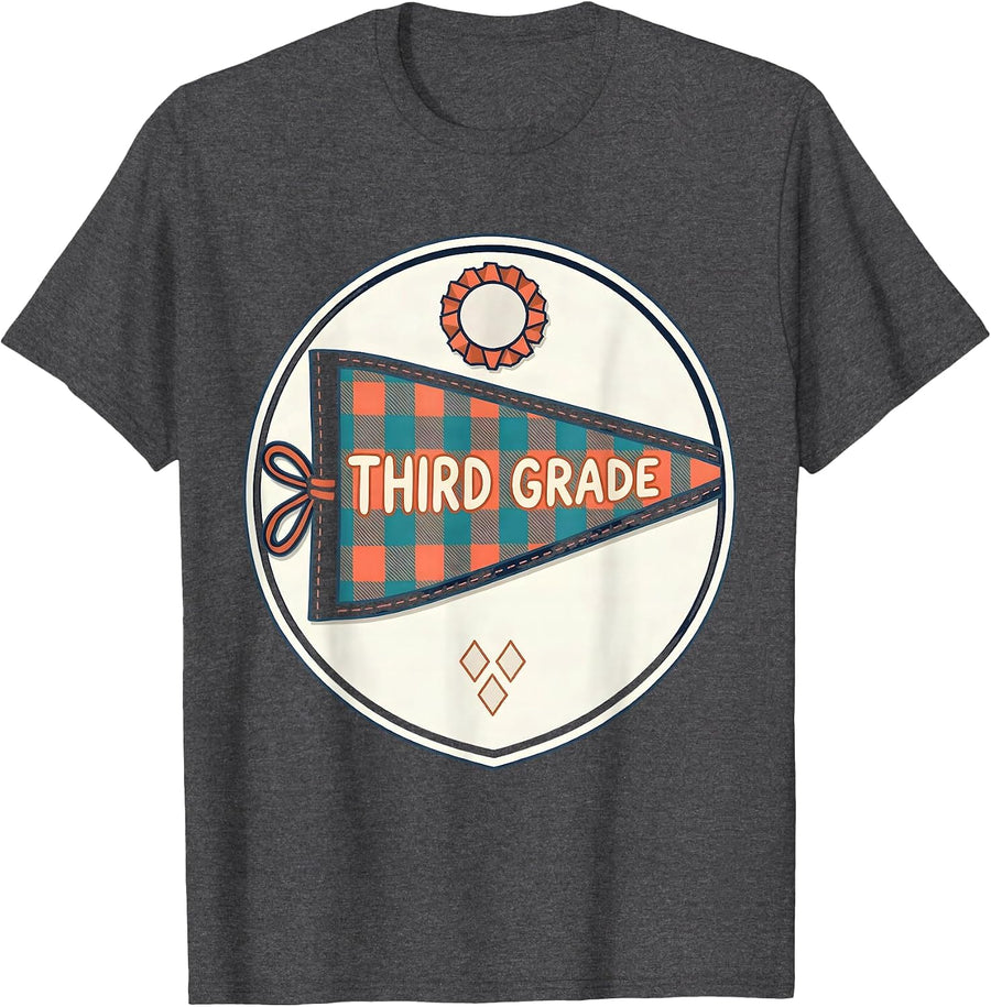 Men's Third Grade Flat Pennant Flag Back To School Girl Teacher T-Shirt - Dark Heather Grey