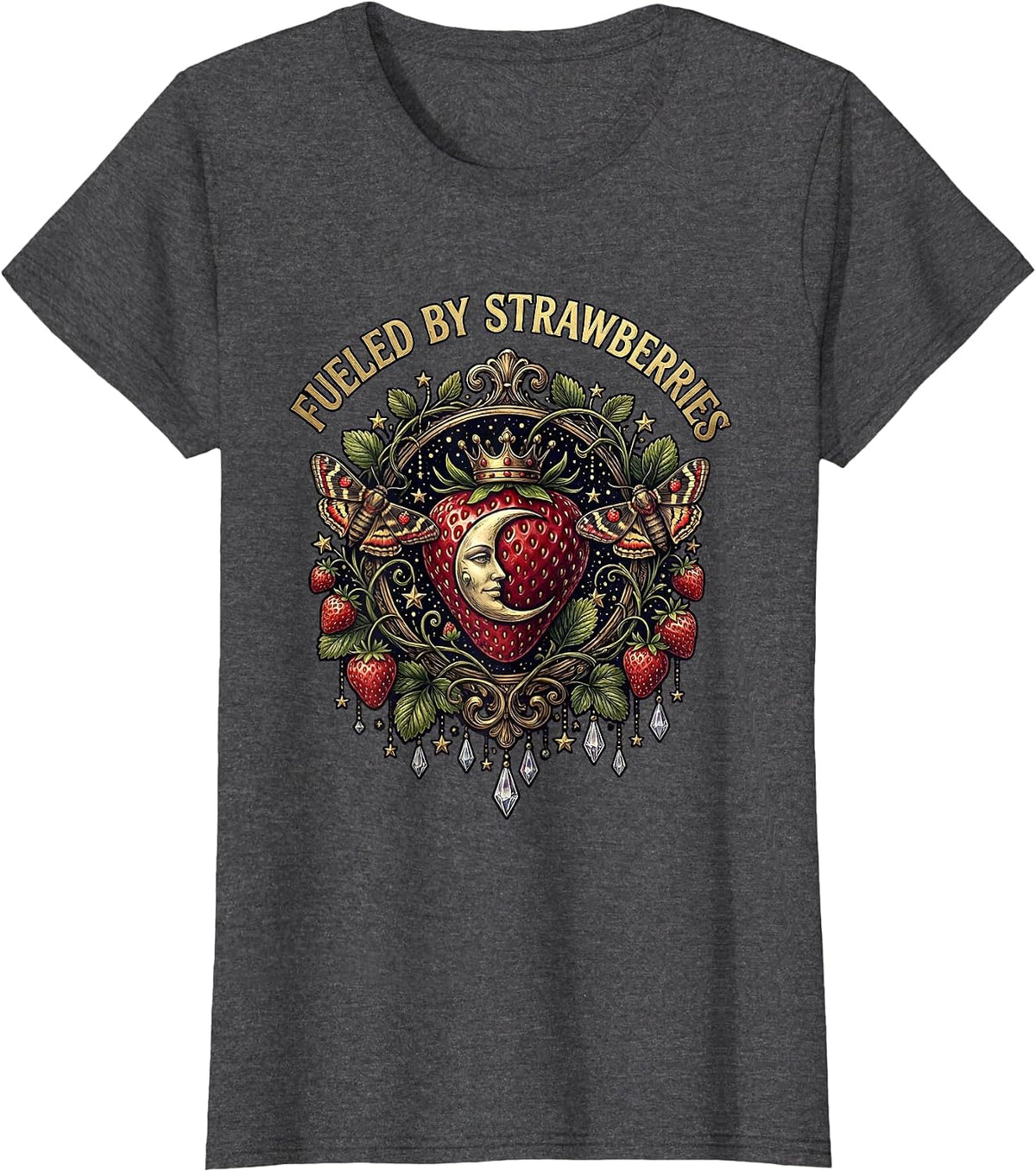 Women's Fueled By Strawberries Fruit Lover Design T-Shirt - Dark Heather Grey
