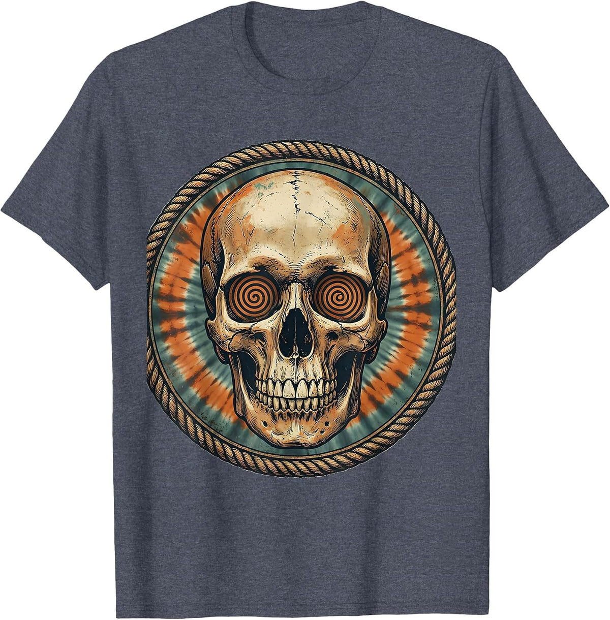 Skull Tie Dye Swirl Eye Sockets Graphic T-Shirt - Heather Blue