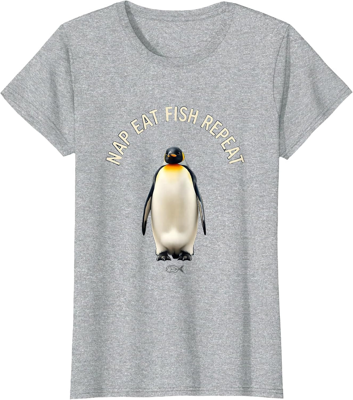 Nap Eat Fish Repeat Funny Penguin Design T-Shirt - Heather Grey