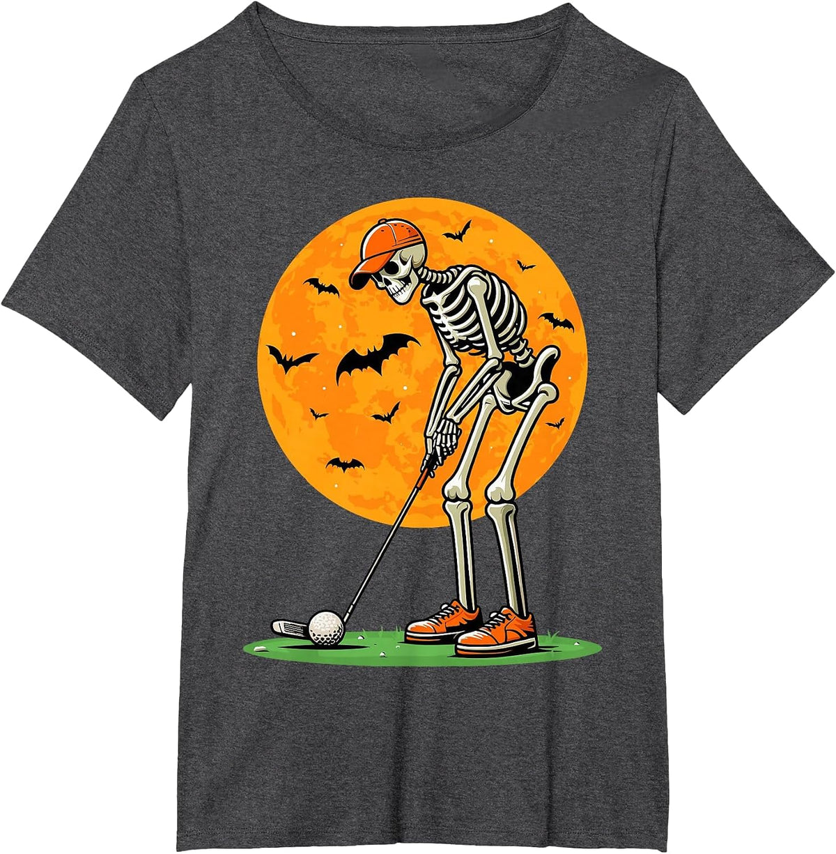 Halloween Golf Skeleton Spooky Golfer Halloween Golfing T-Shirt - Dark Heather Grey