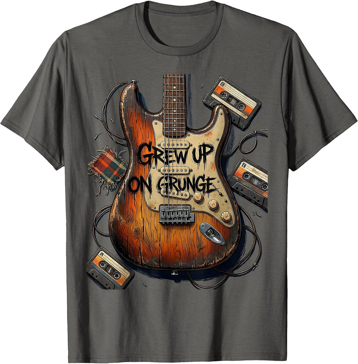 Grew Up On Grunge 90s Band Music Design T-Shirt - Asphalt Grey
