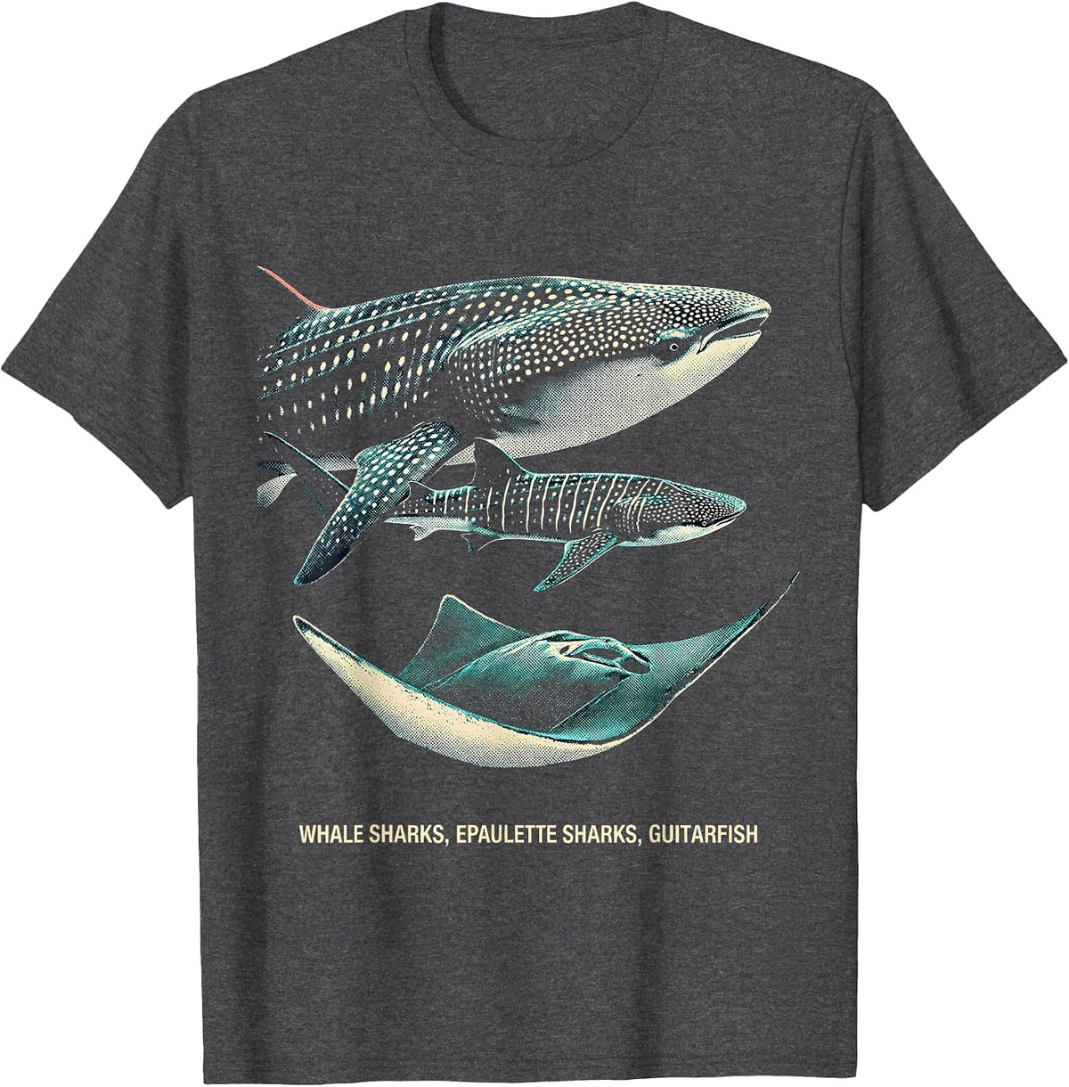 Whale Sharks, Epaulette Sharks, Guitarfish Ocean Lover T-Shirt - Dark Heather Grey