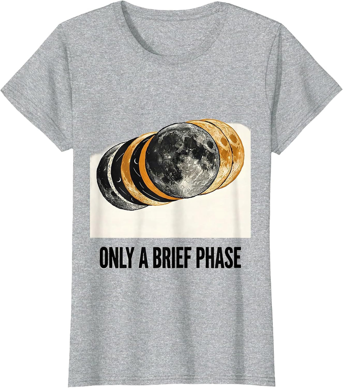 Only A Brief Phase Linocut Moon Phases Astronomy Lunar Cycle T-Shirt - Heather Grey