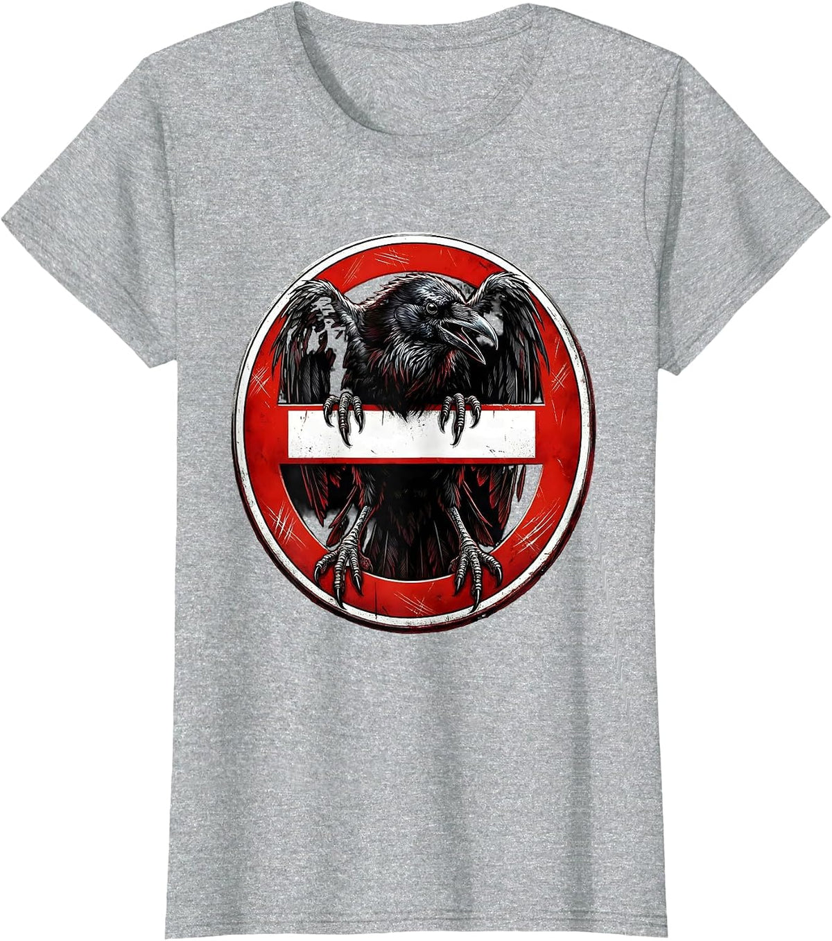 Women's Fawk Off Crow Perched on No-Entry Sign T-Shirt - Heather Grey