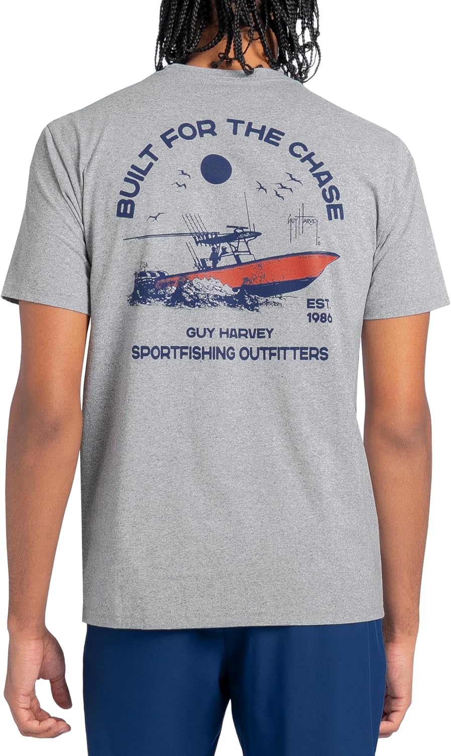 Guy Harvey Men’s Threadcycled Short Sleeve T-Shirt - Light Grey Heather\/Built for the Chase