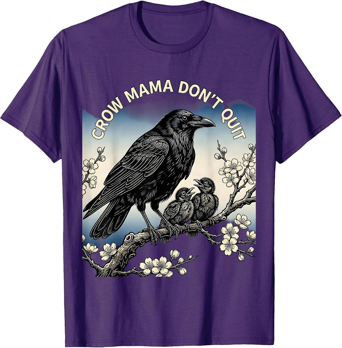 Men's Crow Mama Don't Quit Bold Wildlife Design T-Shirt - Purple