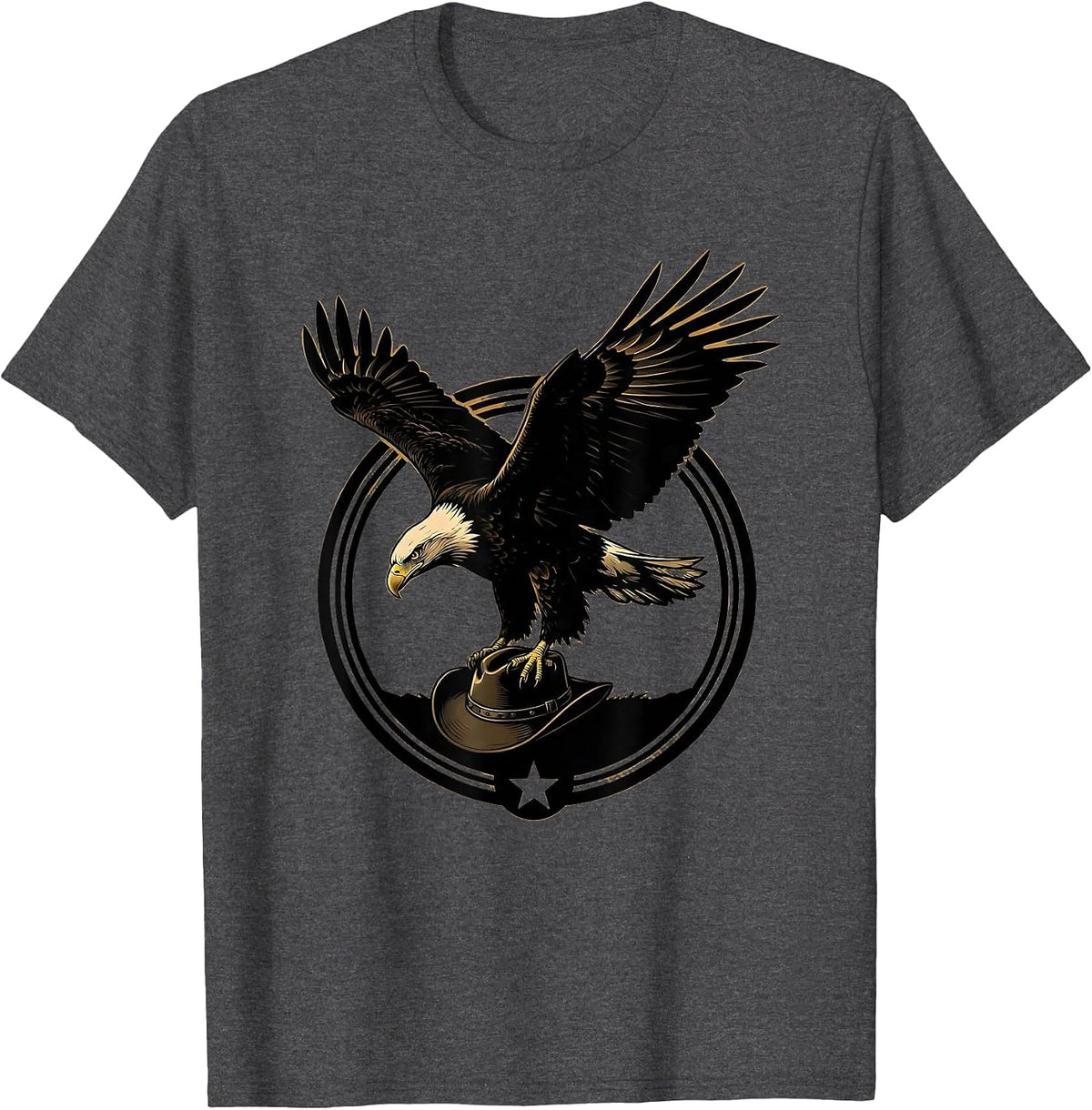 Bald Eagle Carrying Cowboy Hat Graphic T-Shirt - Dark Heather Grey