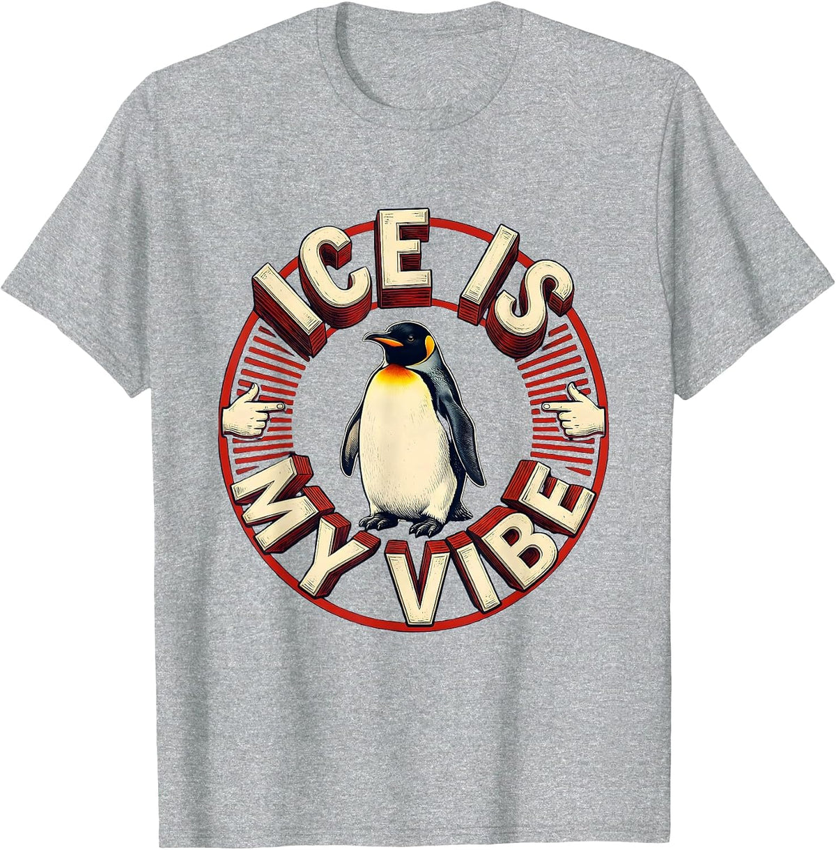 Men's Ice Is My Vibe Cool Penguin Design T-Shirt - Heather Grey