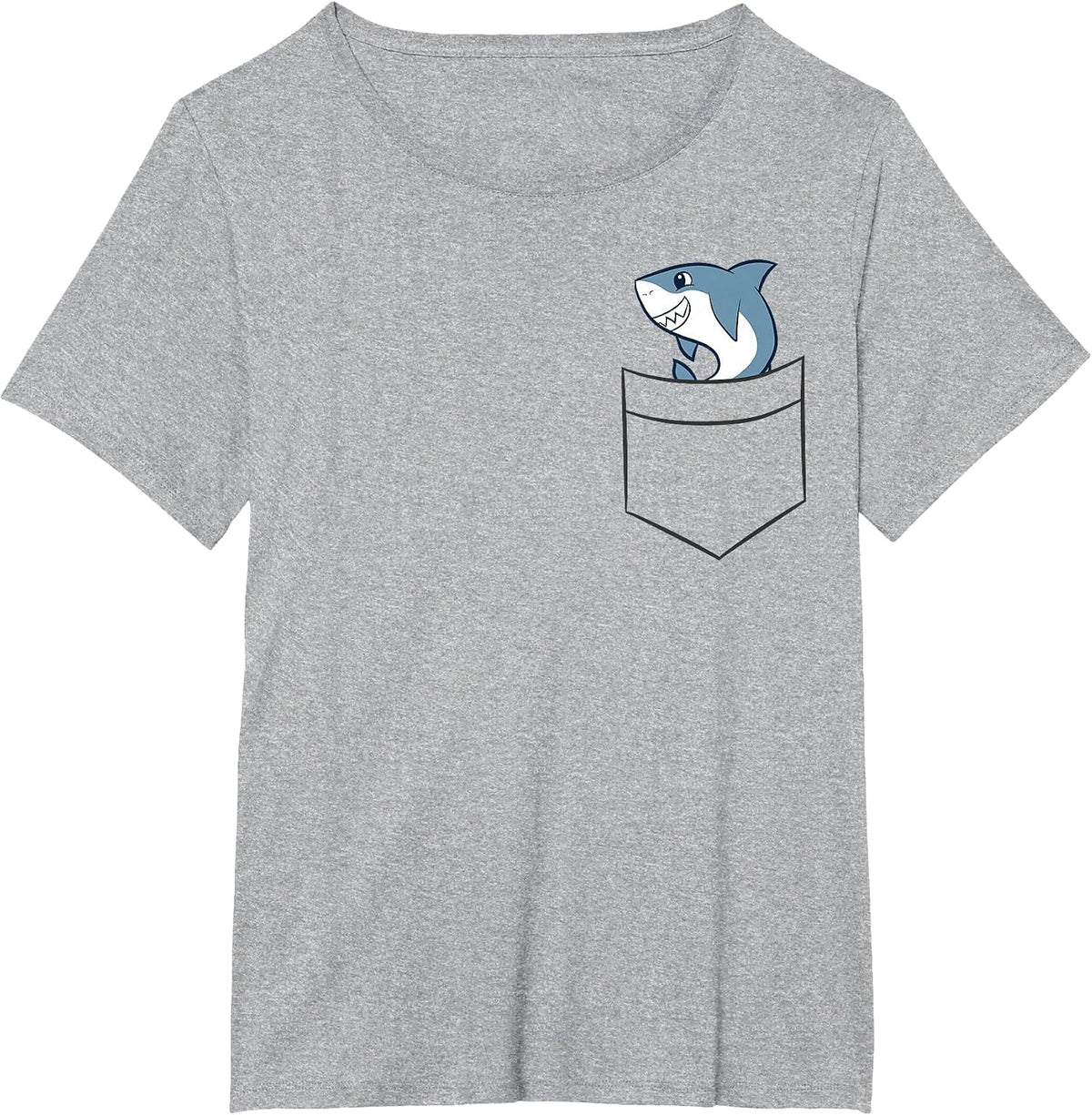 Shark in a Pocket Cute Pocket Shark T-Shirt - Heather Grey