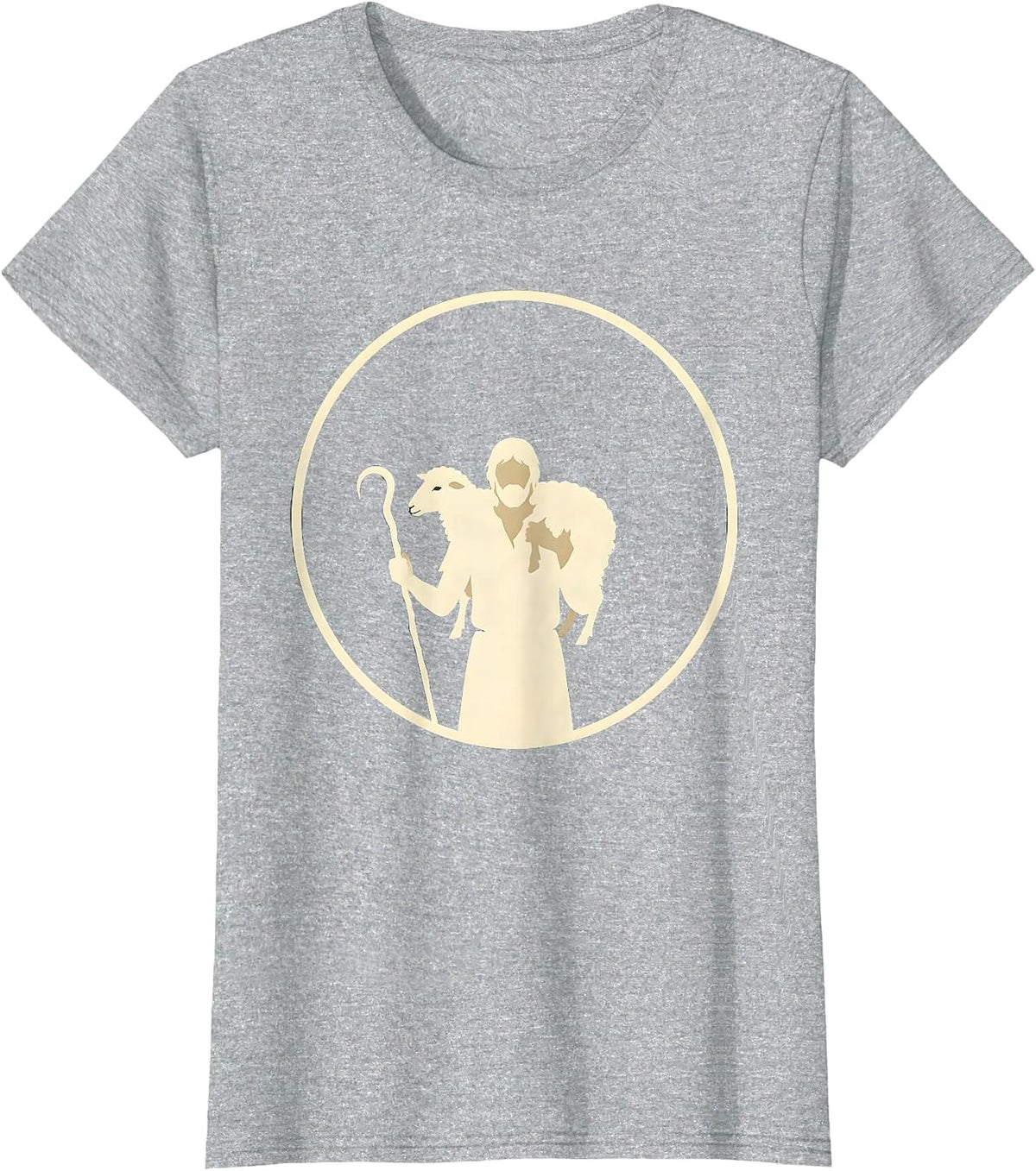 Women's Shepherd Carrying Lost Sheep Christian Faith Design T-Shirt - Heather Grey