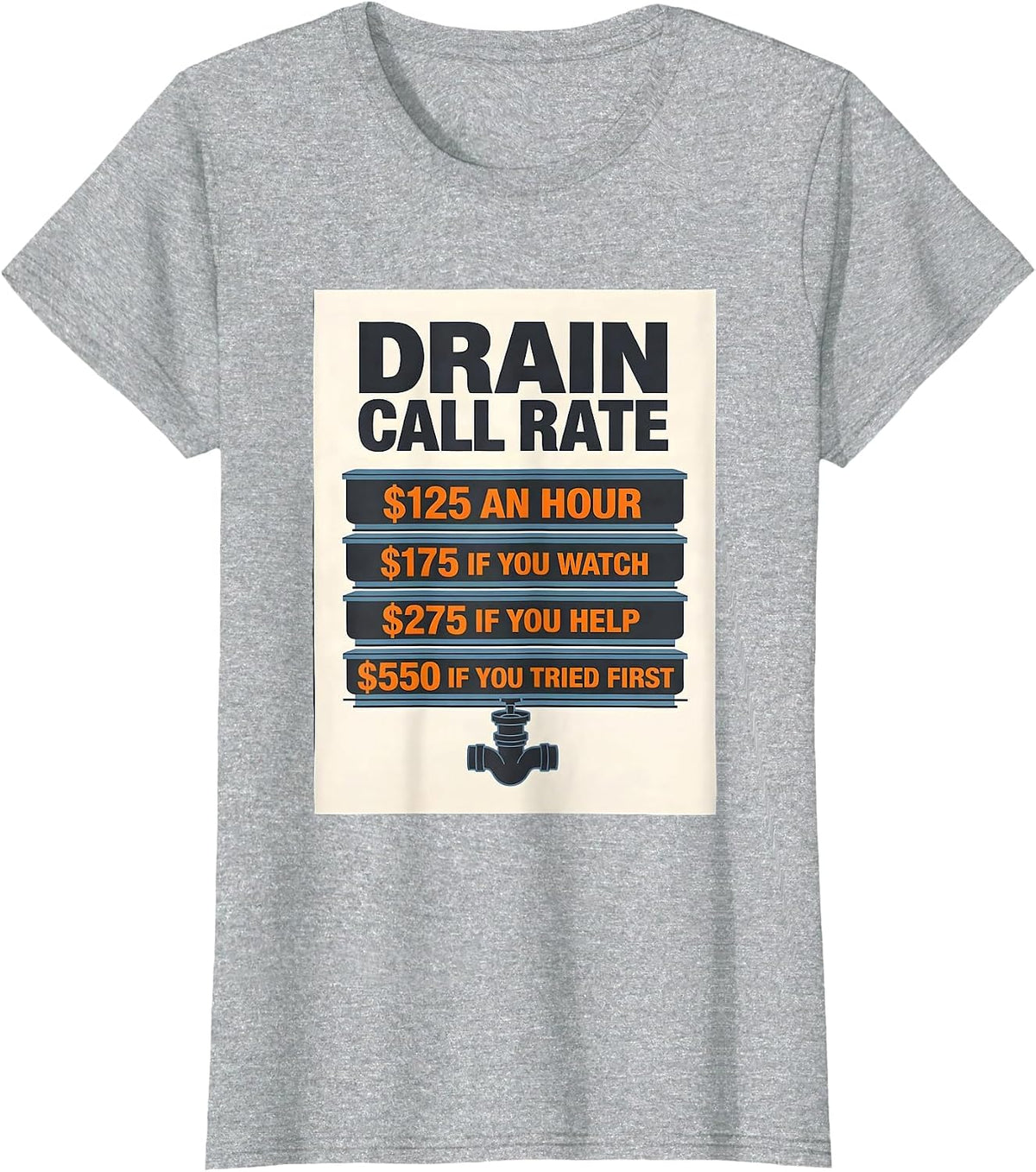 Women's Drain Call Rate Funny Plumber Hourly Rate Trade Humor T-Shirt - Heather Grey