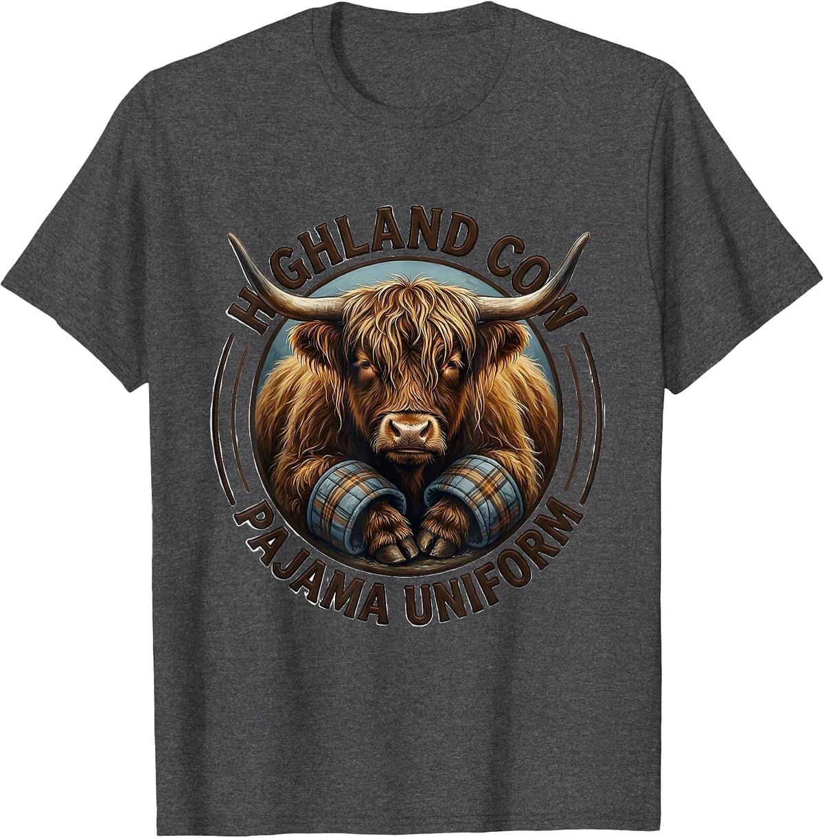 Highland Cow Pajama Uniform Storybook Cozy Sleepwear Gift T-Shirt - Dark Heather Grey