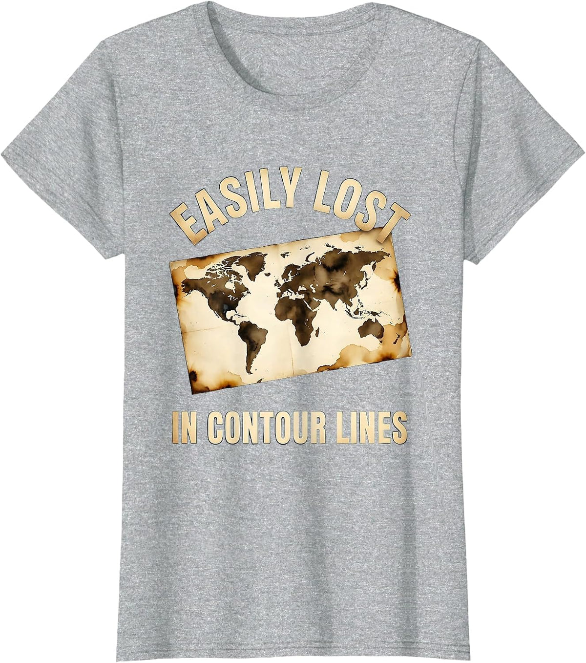 Easily Lost In Contour Lines Funny Geography Teacher T-Shirt - Heather Grey