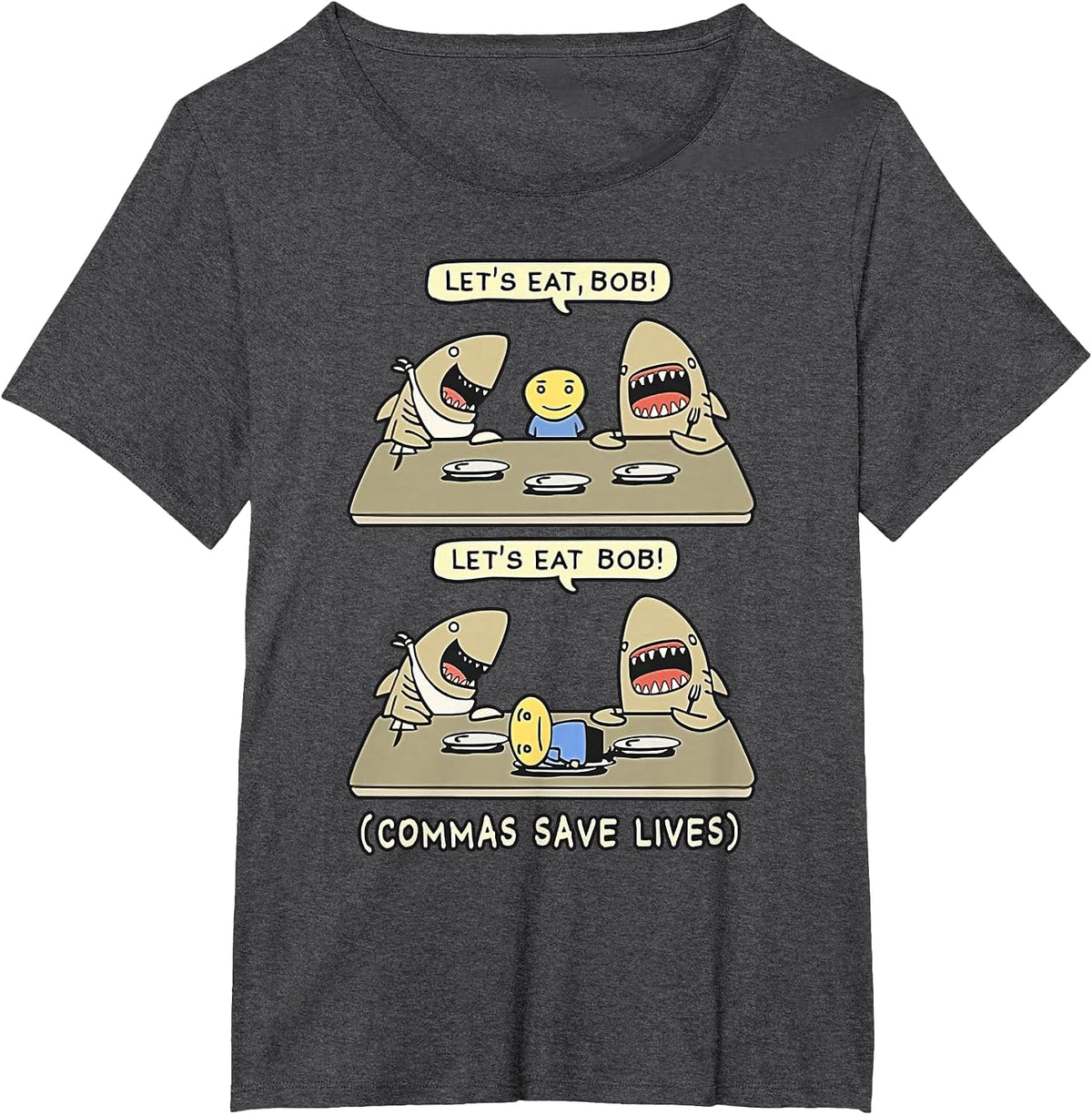 Commas Punctuation Shark Lets Eat Funny English Grammar T-Shirt - Dark Heather Grey