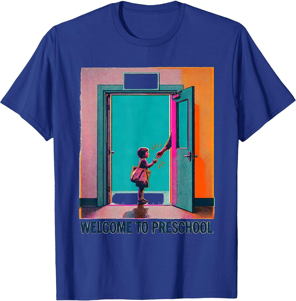 Men's Welcome To Preschool Risograph Playful Teacher Appreciation T-Shirt - Royal Blue